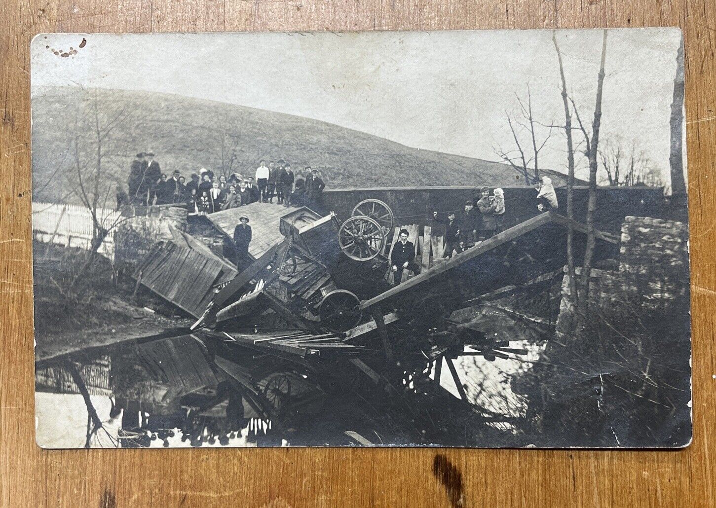 Steam Tractor Causes Bridge Collapse RPPC ~1910
