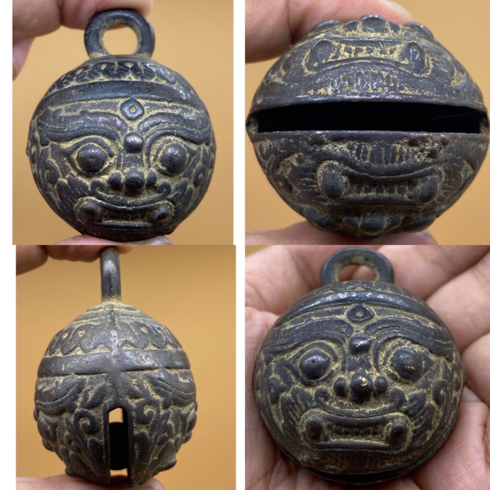 BEAUTIFUL OLD NEAR EASTERN UNIQUE BRONZE CROTAL BELL WITH 2 FACE