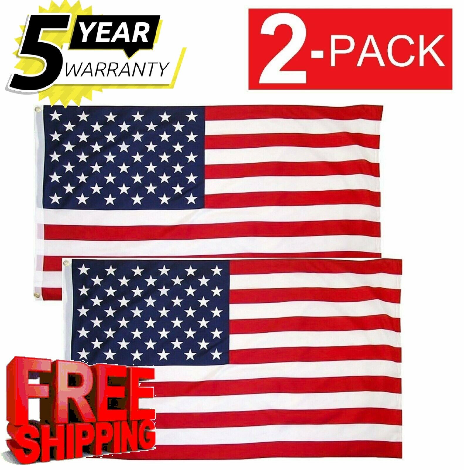 2x3 American Flag w/ Grommets USA United States of America US Flags 2 Pack