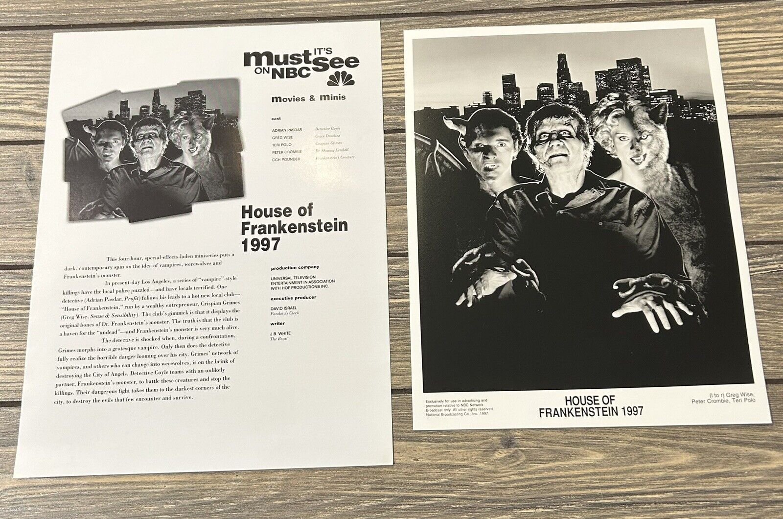 Vintage NBC House of Frankenstein 1997 Press Release Photo and Fact Sheet