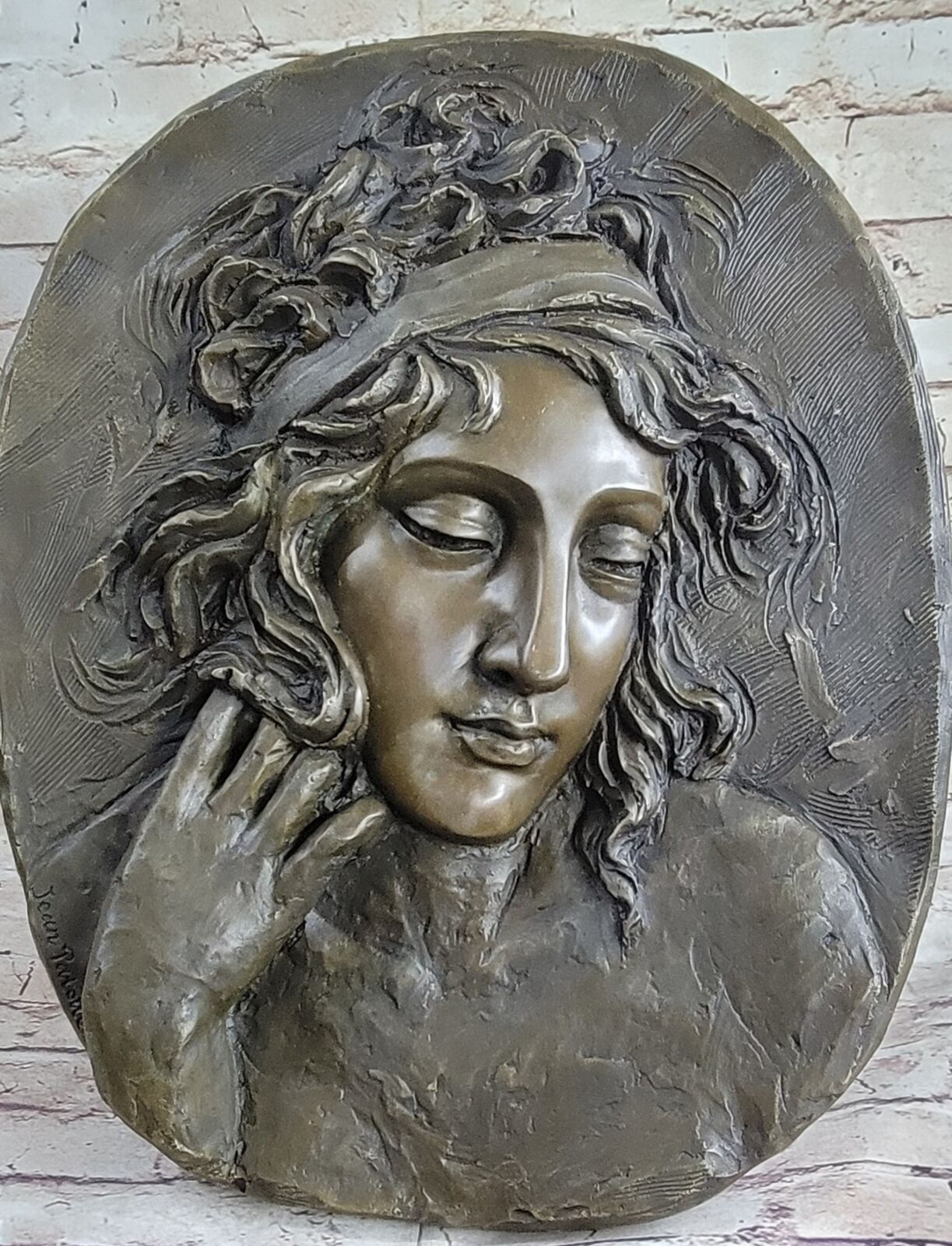 Vintage Bronze Wall Plaque in High Relief Woman Signed Patoue- Cast Bas Relief