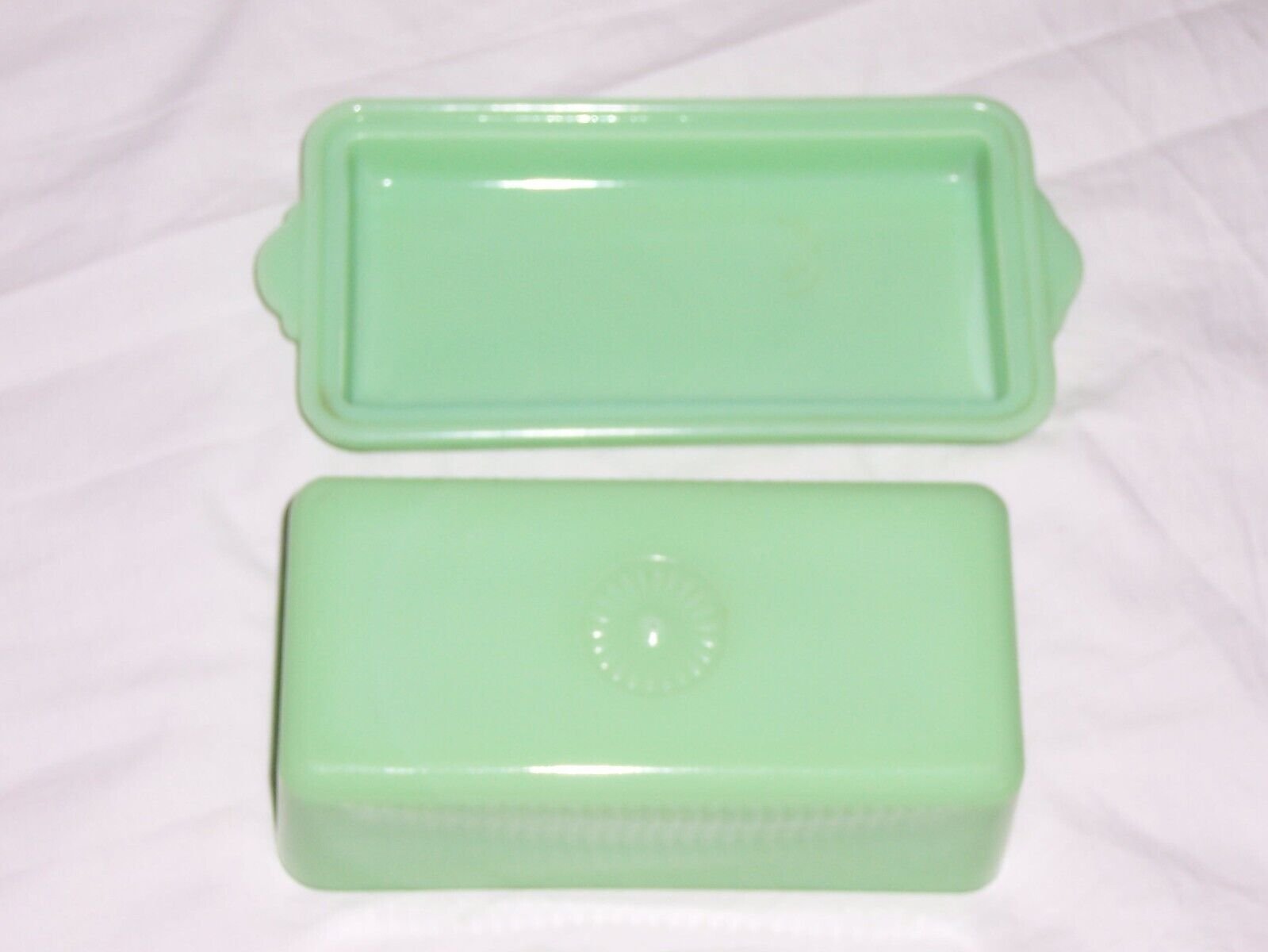 Vintage McKee Green Jadeite 1.25 Pound Butter Dish & Lid Jadite Glass NICE