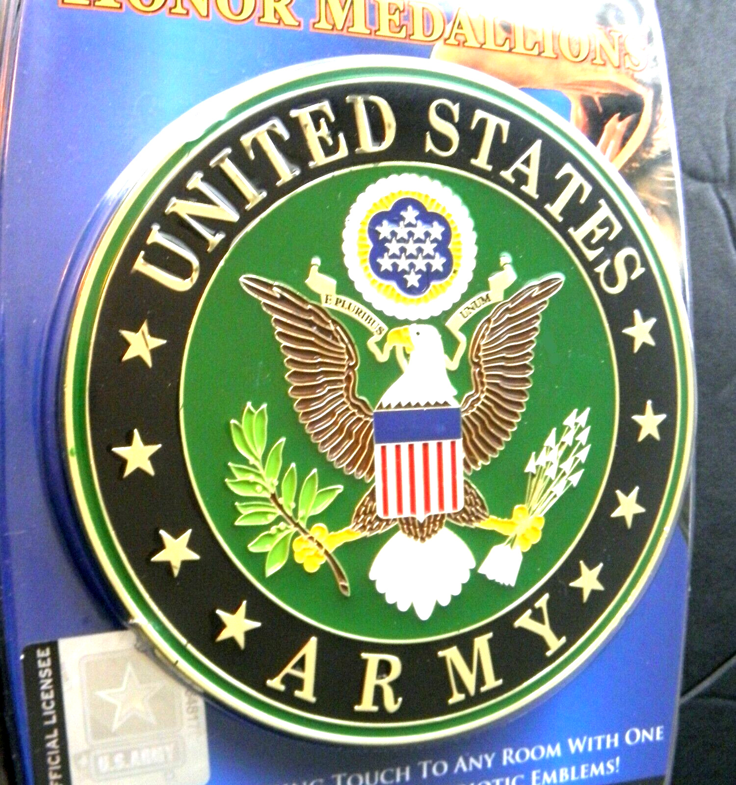 Army USA Large Round Honor Medallion 4 inches Metal Enamel