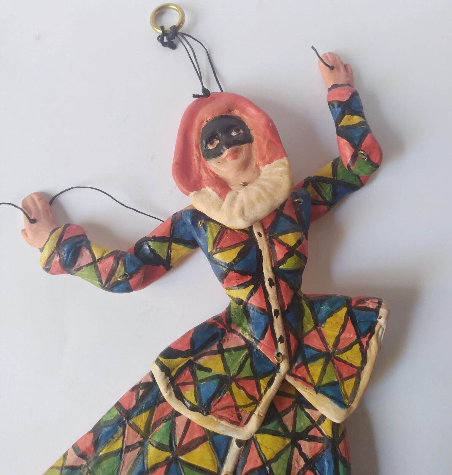 Vintage Italian Ceramic Puppet Arlecchina Marionette Hand Made Signed