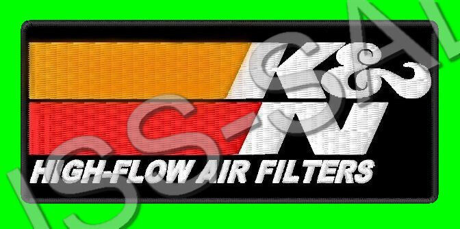 -----K & N HIGH-FLOW AIR FILTERS EMBROIDERED PATCH----- IRON/SEW ON ~4-1/2\