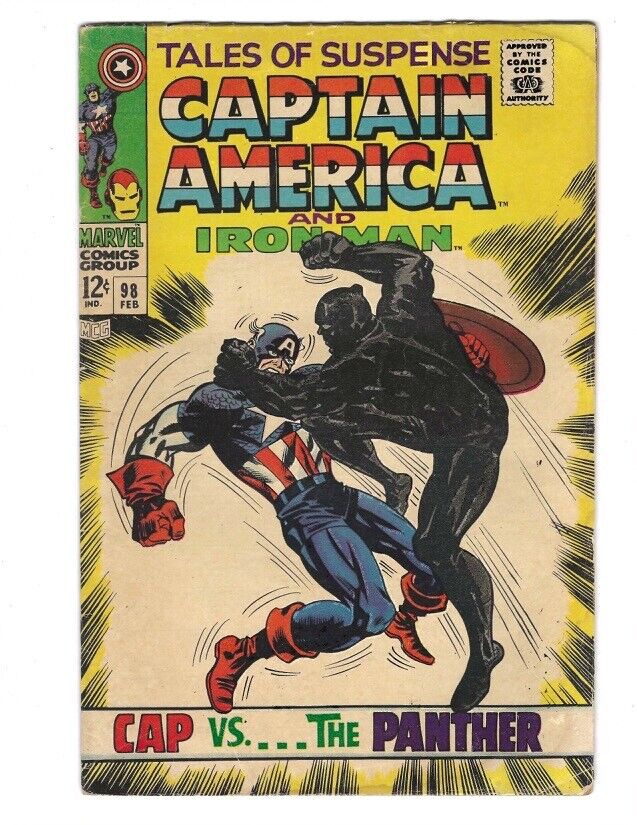 Tales of Suspense #98 1968 VG+ Flat and Glossy Captain America Vs. Black Panther