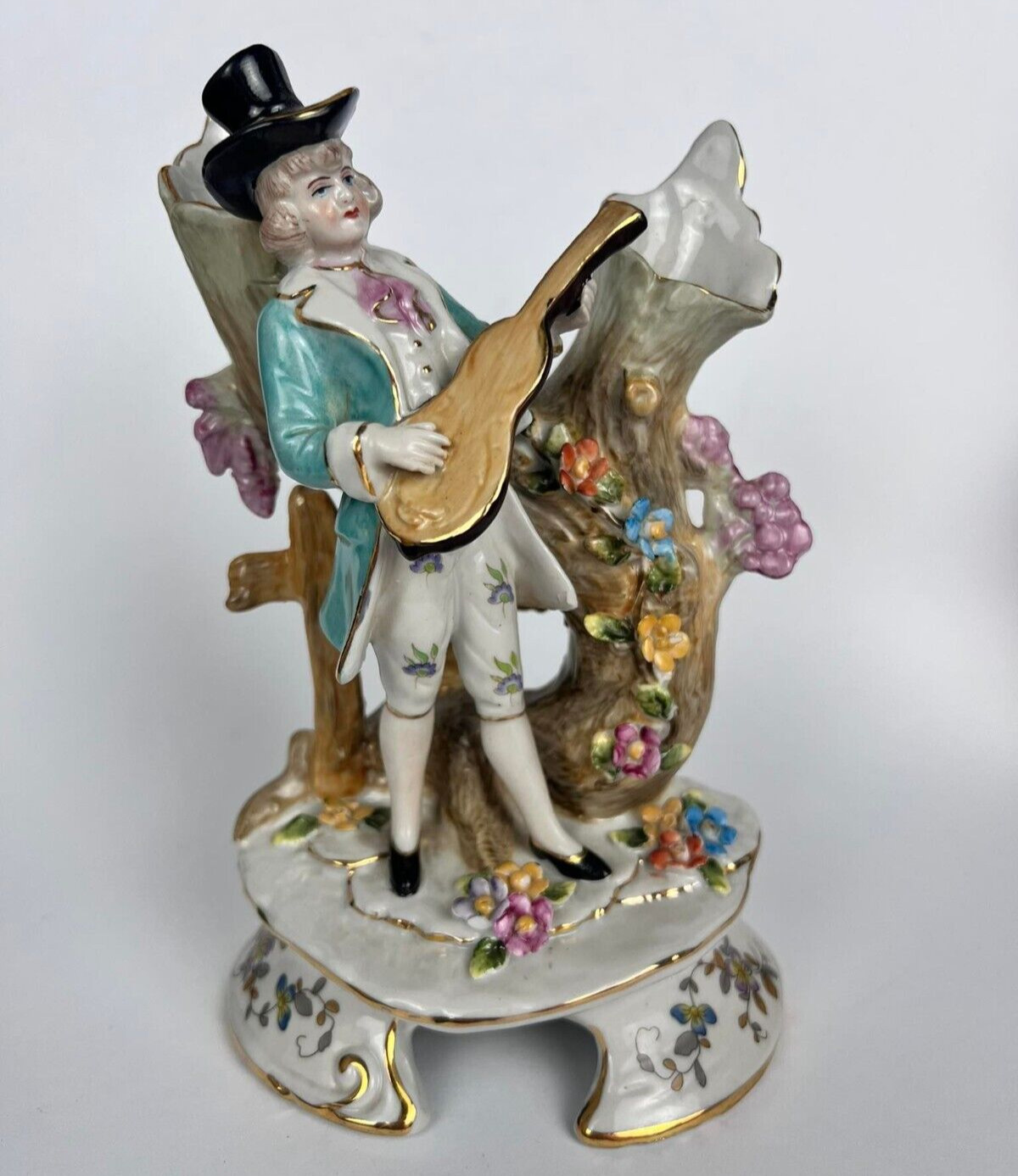Meissen Dresden Original Vintage Porcelain Figure Statue Musician Signed Germany