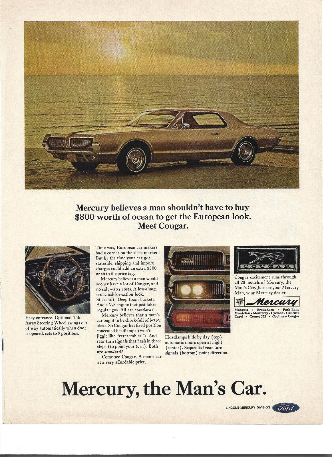 Two Original  1967 Mercury Cougar vintage print ad (ads)