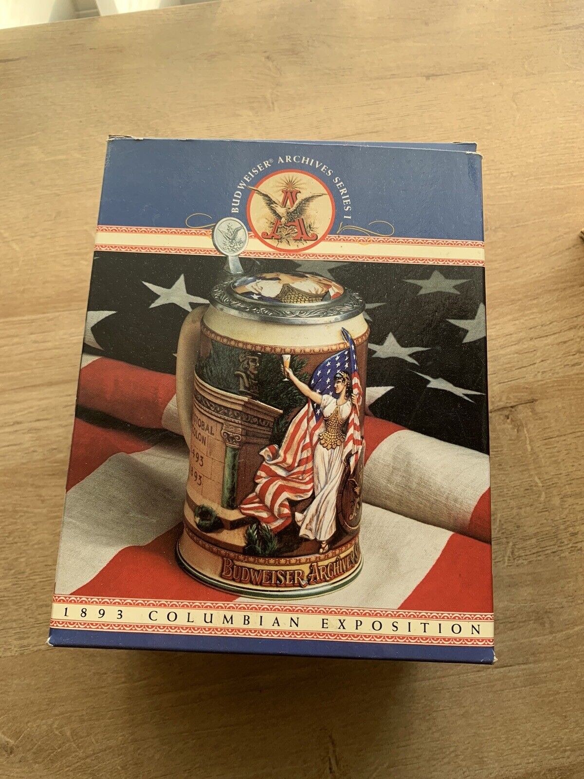 1992 Anheuser Bush Budweiser Archives Series 1893 Columbian Exposition Stein COA