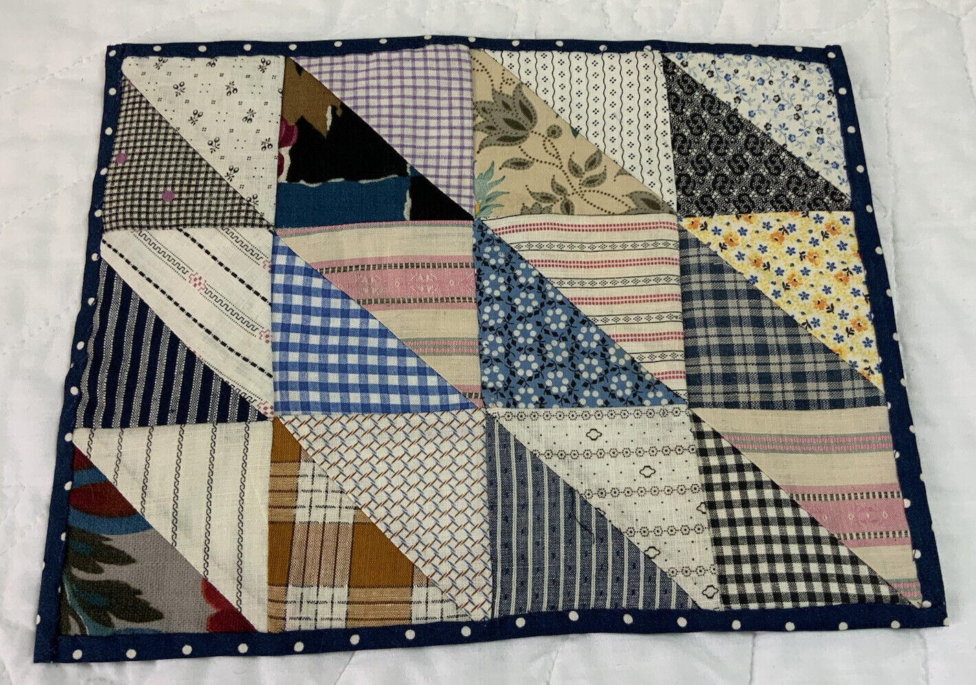 Vintage Patchwork Quilt Table Topper, Triangles, 1930’s, Calico Prints, Multi