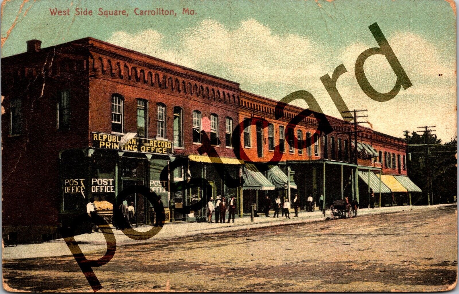 1908? West Side Square, Carrollton MO, REPUBLICAN RECORD OFFICE, postcard jj215