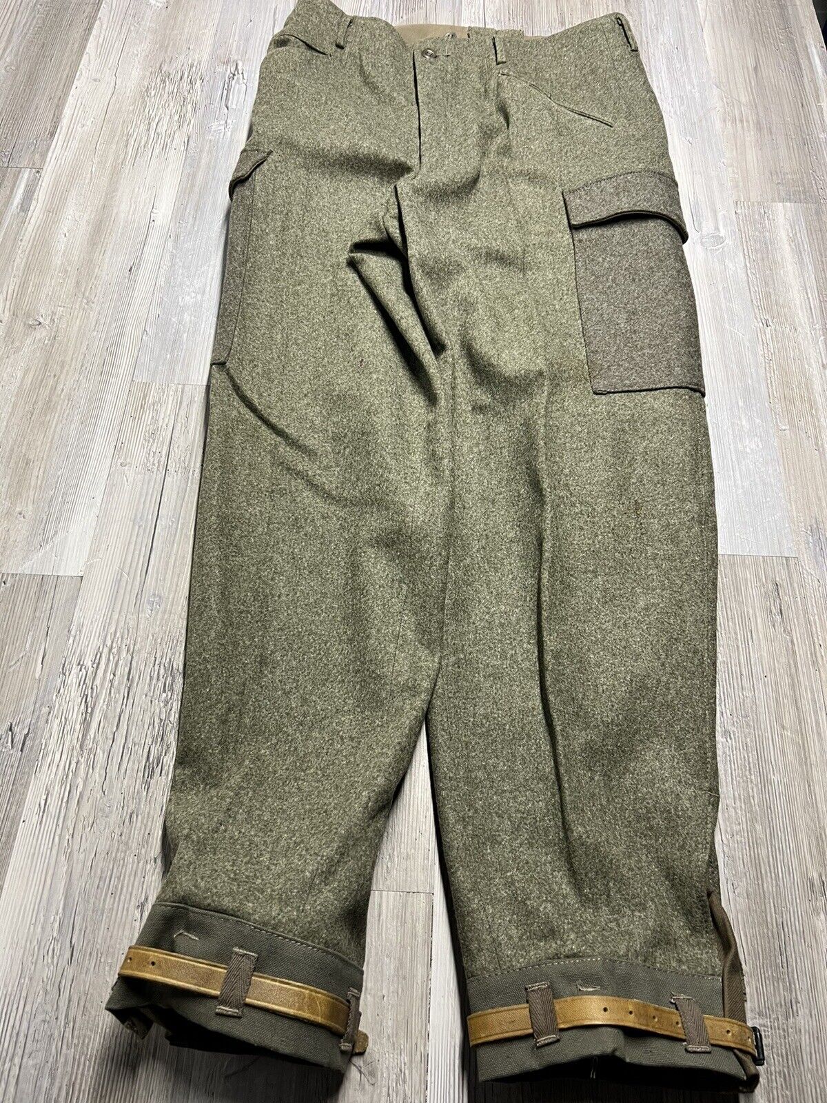 Vtg 40s Crown WWII British Army Military Wool Pants Trousers Ankle Straps 34x31