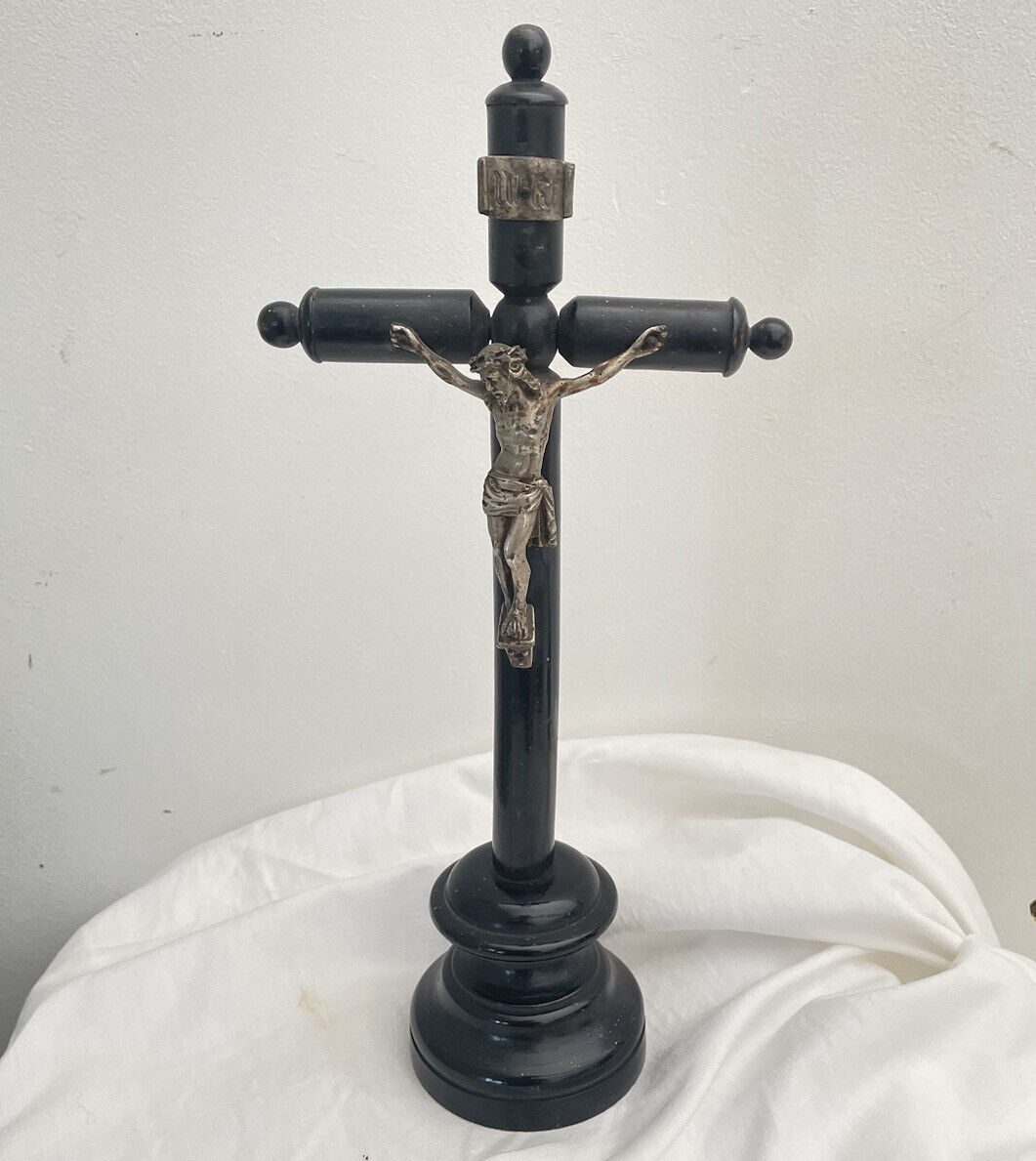 Antique French Black Altar ￼crucifix Cross Free Standing Jesus Napoleon III 12”