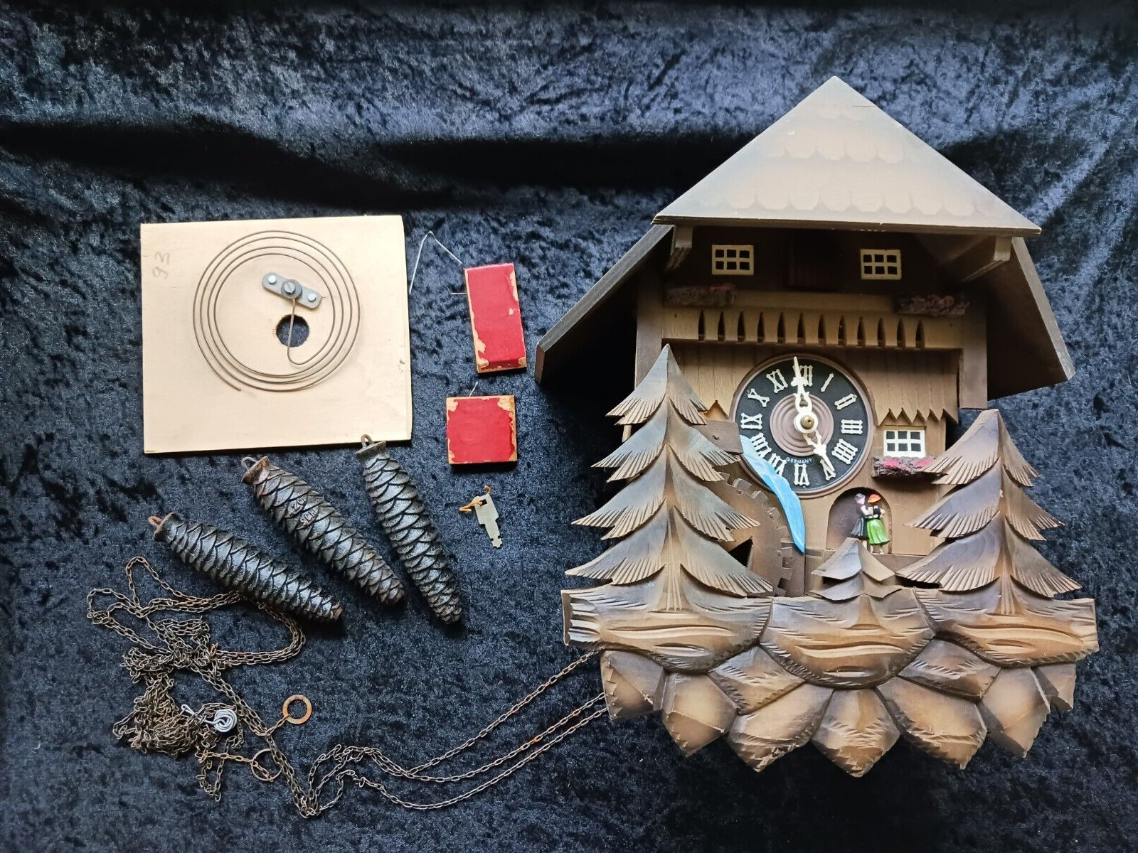 Rare Vtg Albert Schwab (Karlsruhe) W. Germany Cuckoo Clock 1972 for Parts/Repair
