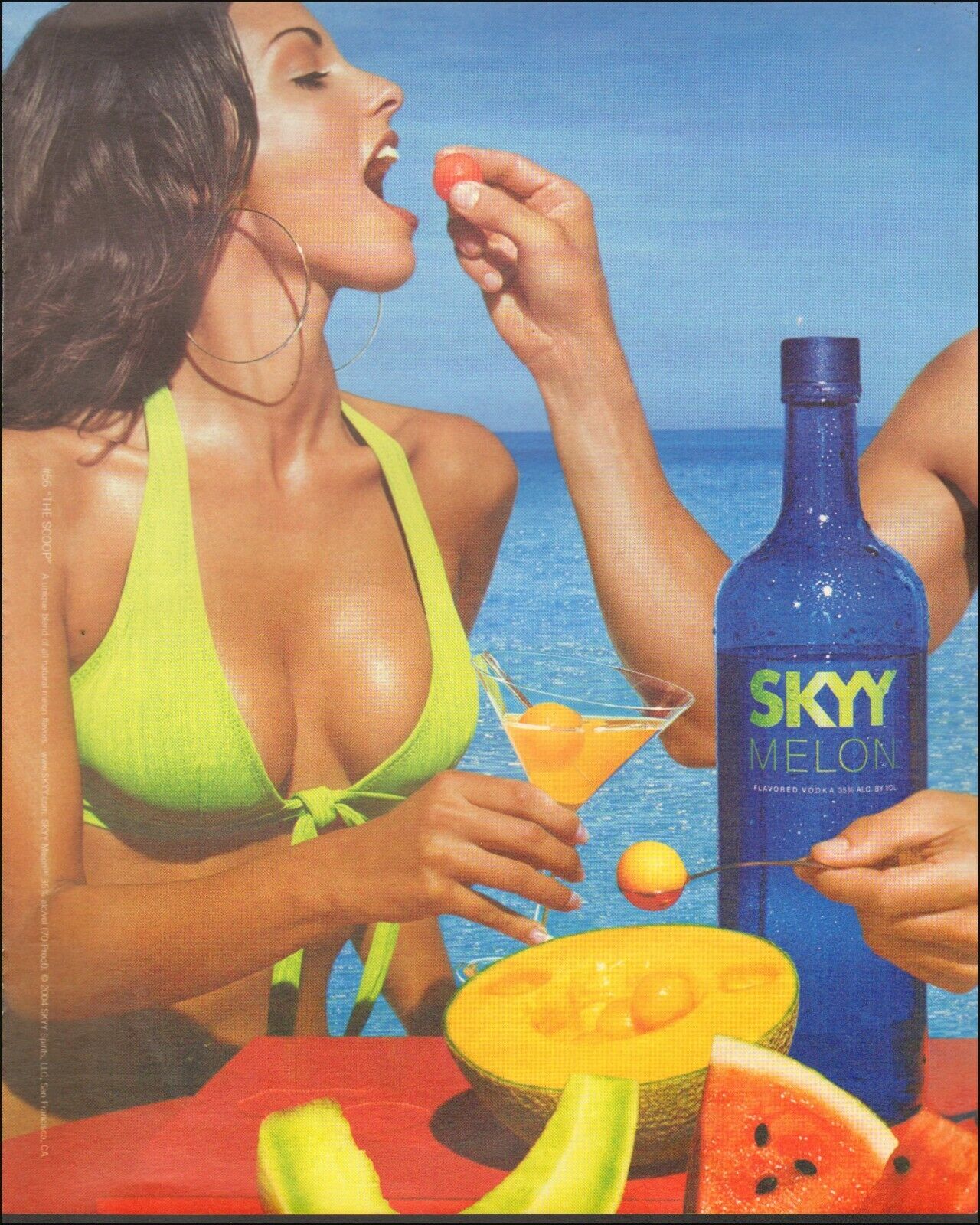 2004 Print ad for SKYY Melon Vodka`Sexy Model Ocean Alcohol Jewelry      031820