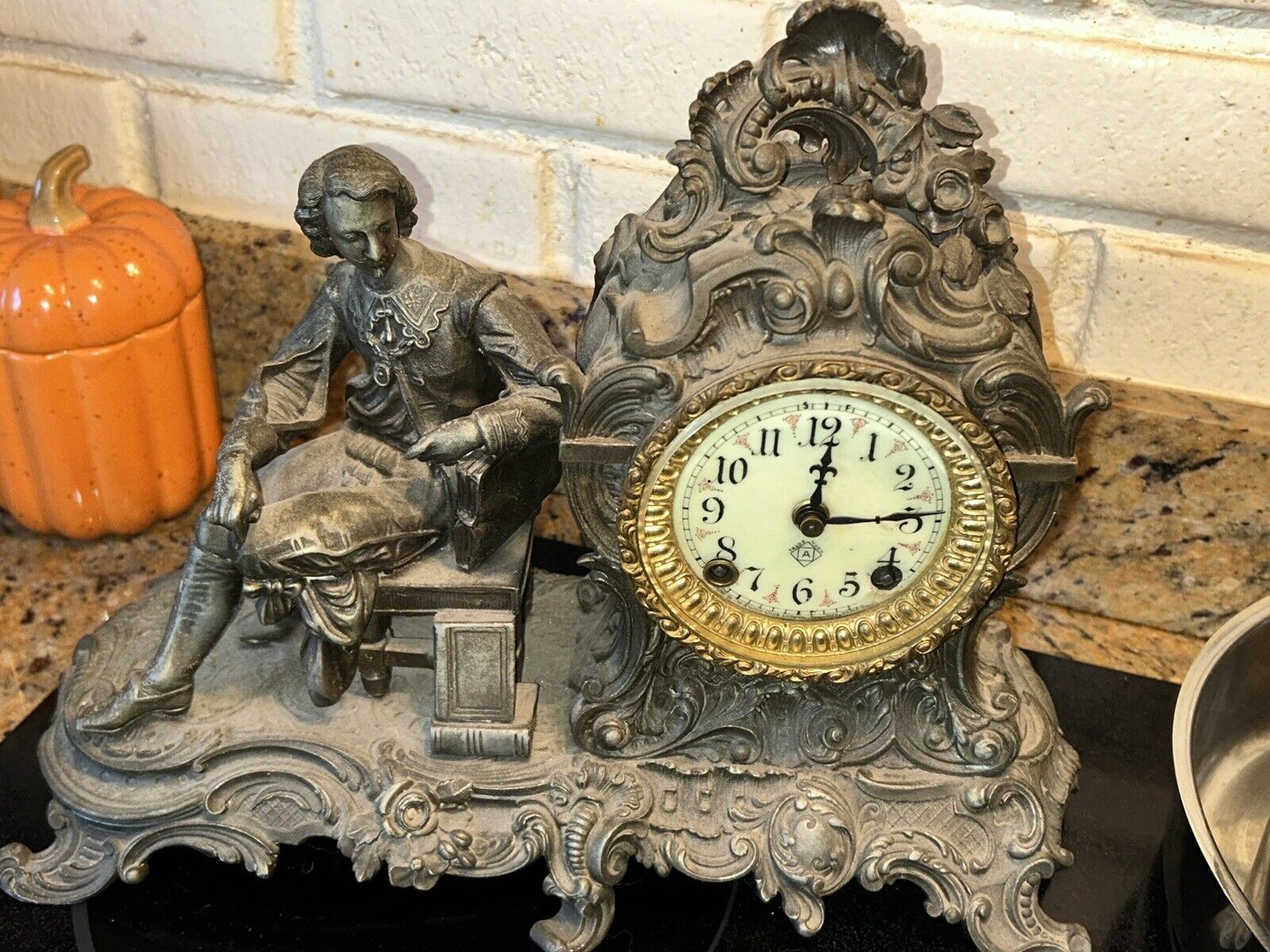 Antique Ansonia Mantle Clock Scholarly Figure