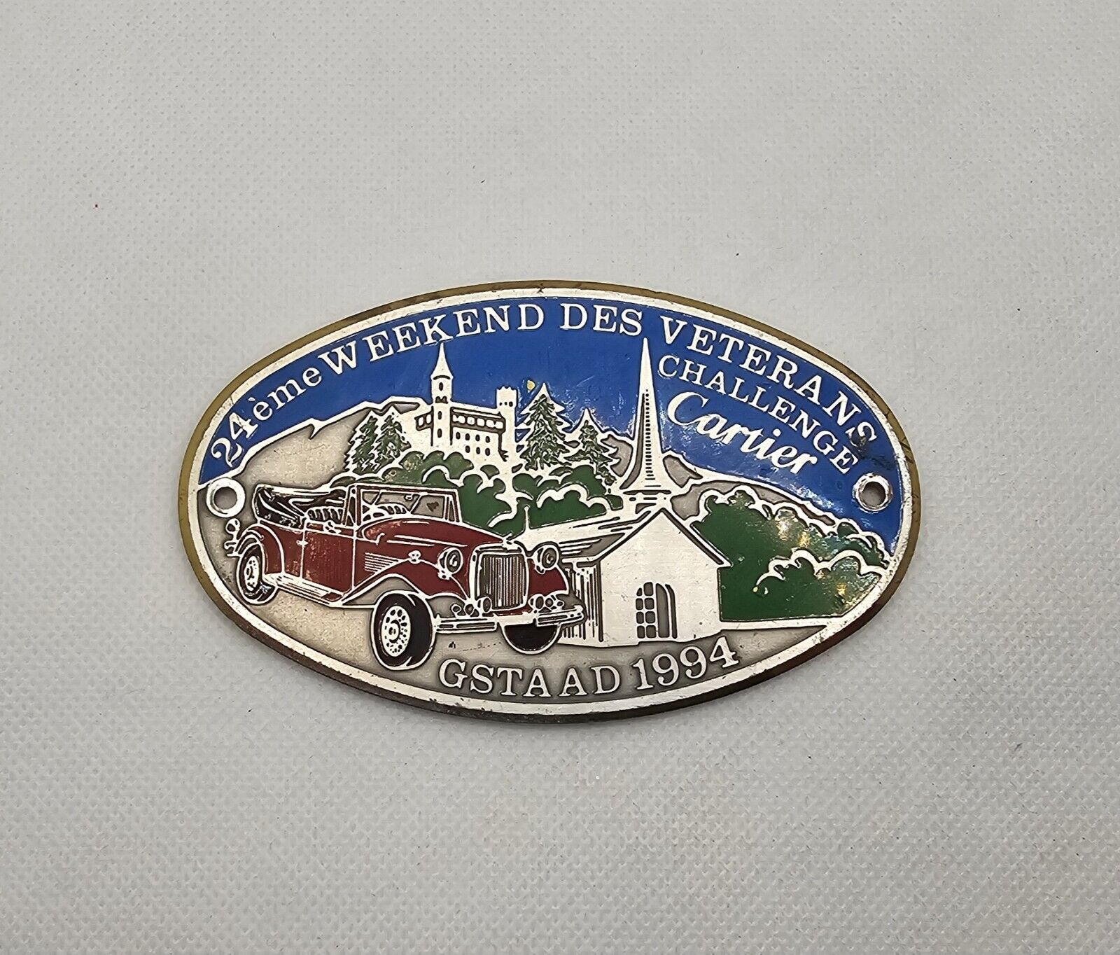 Vintage Swiss Pin Badge Metal Cartier veterans challenge collectible enemal 