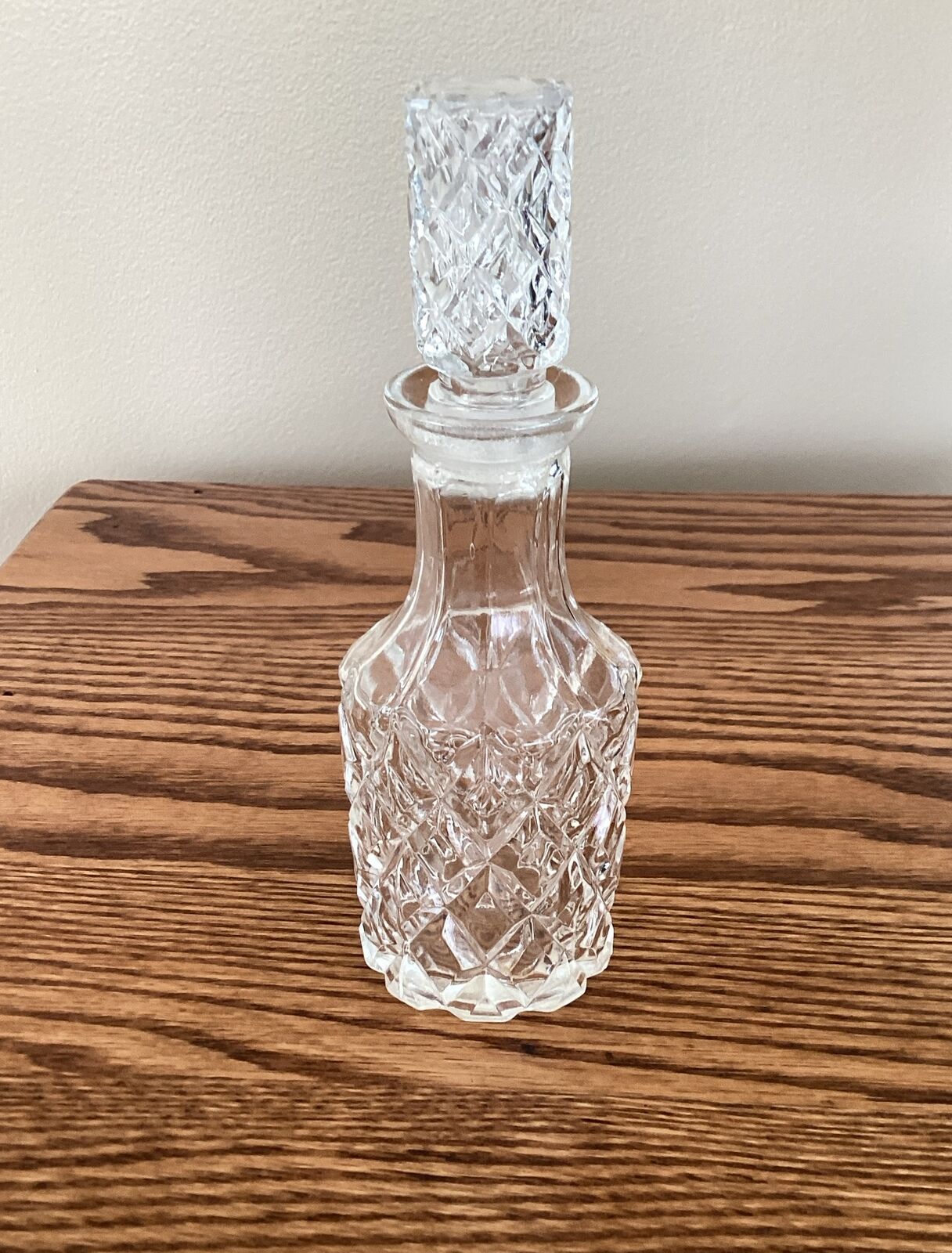 Vintage Edwardian Clear Pressed Glass Perfume/cologne Bottle 6.25” Tall