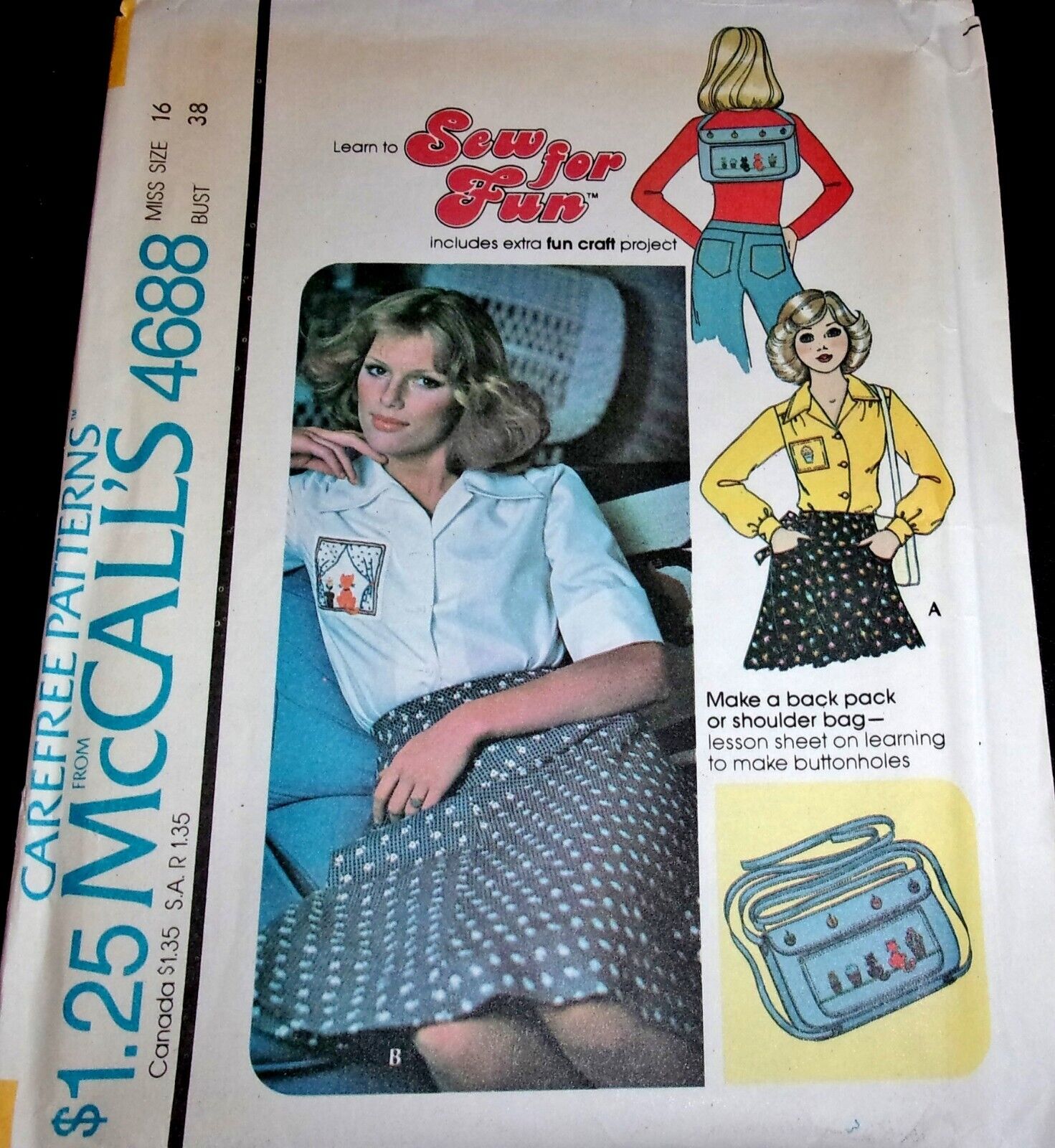 Vtg 1970s McCall\'s Learn to Sew Pattern 4688 Backpack Bag & Shirt Size 16 Uncut