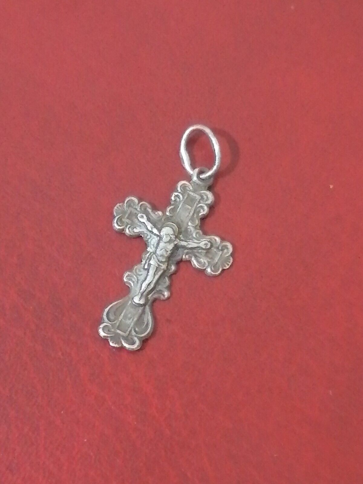 Antique Solid Silver Christian Religious Unique Cross Charm Pendant 1.43g 32.4mm