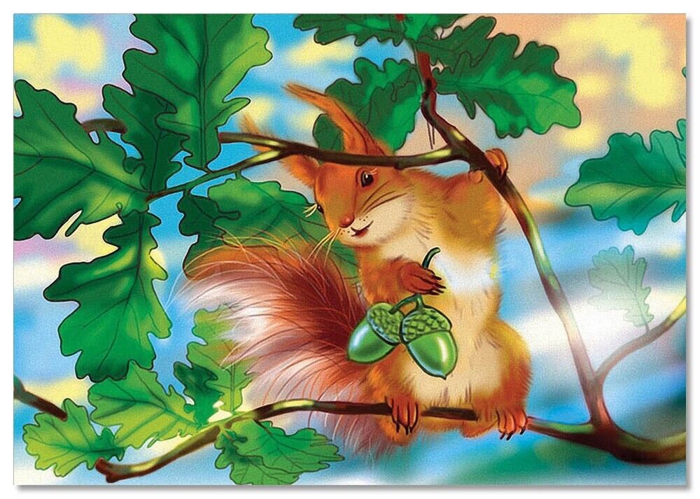 Funny animals Squirrel with nuts ART Sytaya Russia NEW Postcard