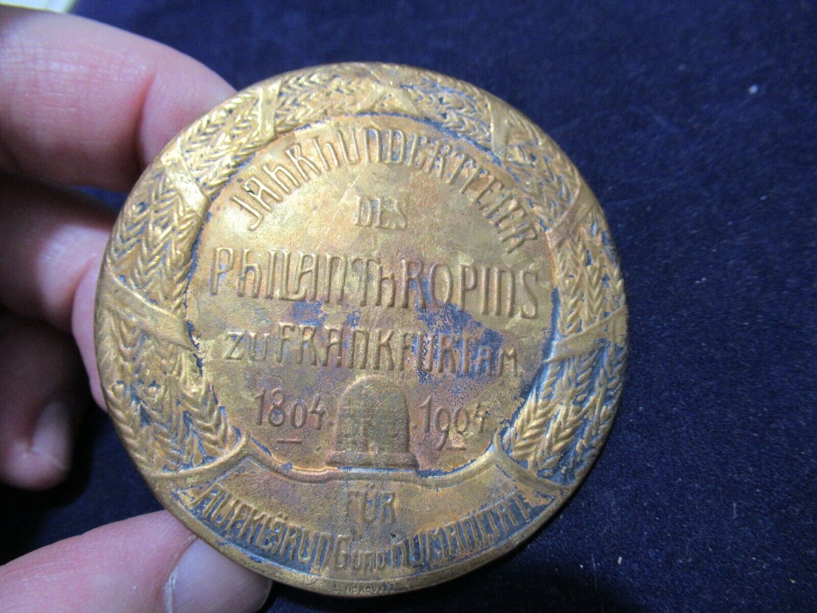 Rare 1904 Antique Large Jewish Medal, Frankfurt, 1804-1904 Philanthropy, Judaica