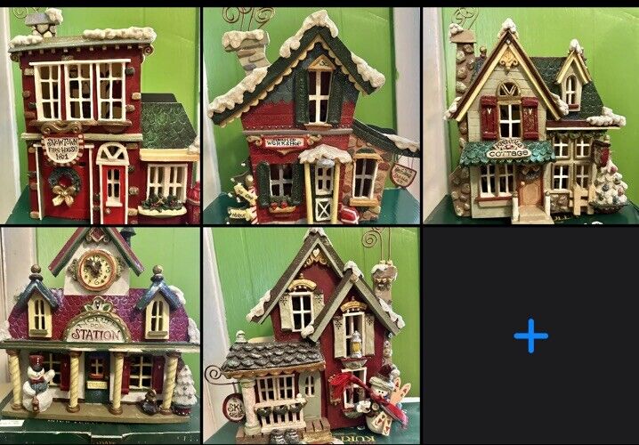 Huge Lot of 5 Vintage Kurt Adler Snowtown Christmas Village Houses Santa’s World