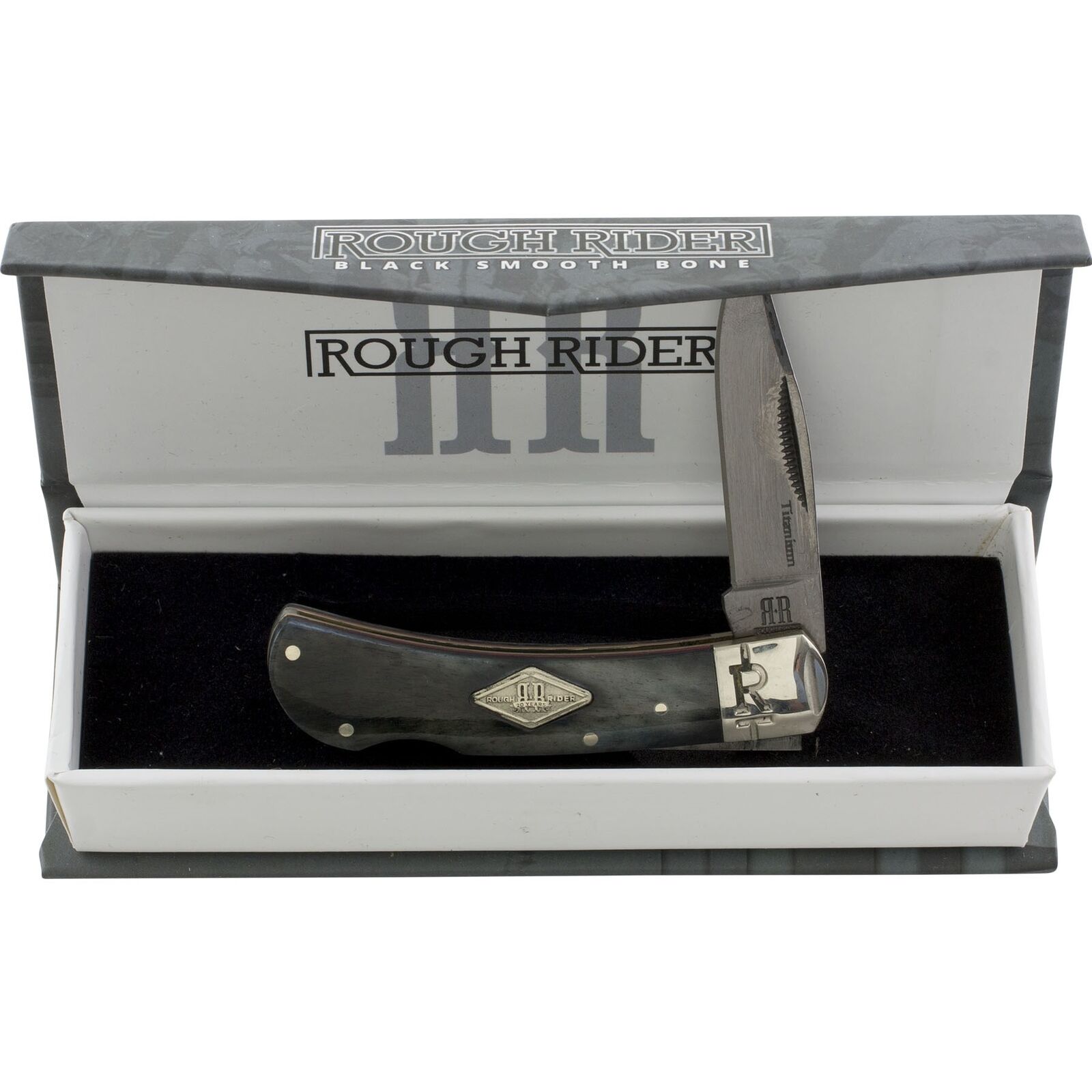 Rough Rider Black Bone Handles Titanium Lockback Pocket Knife RR1773