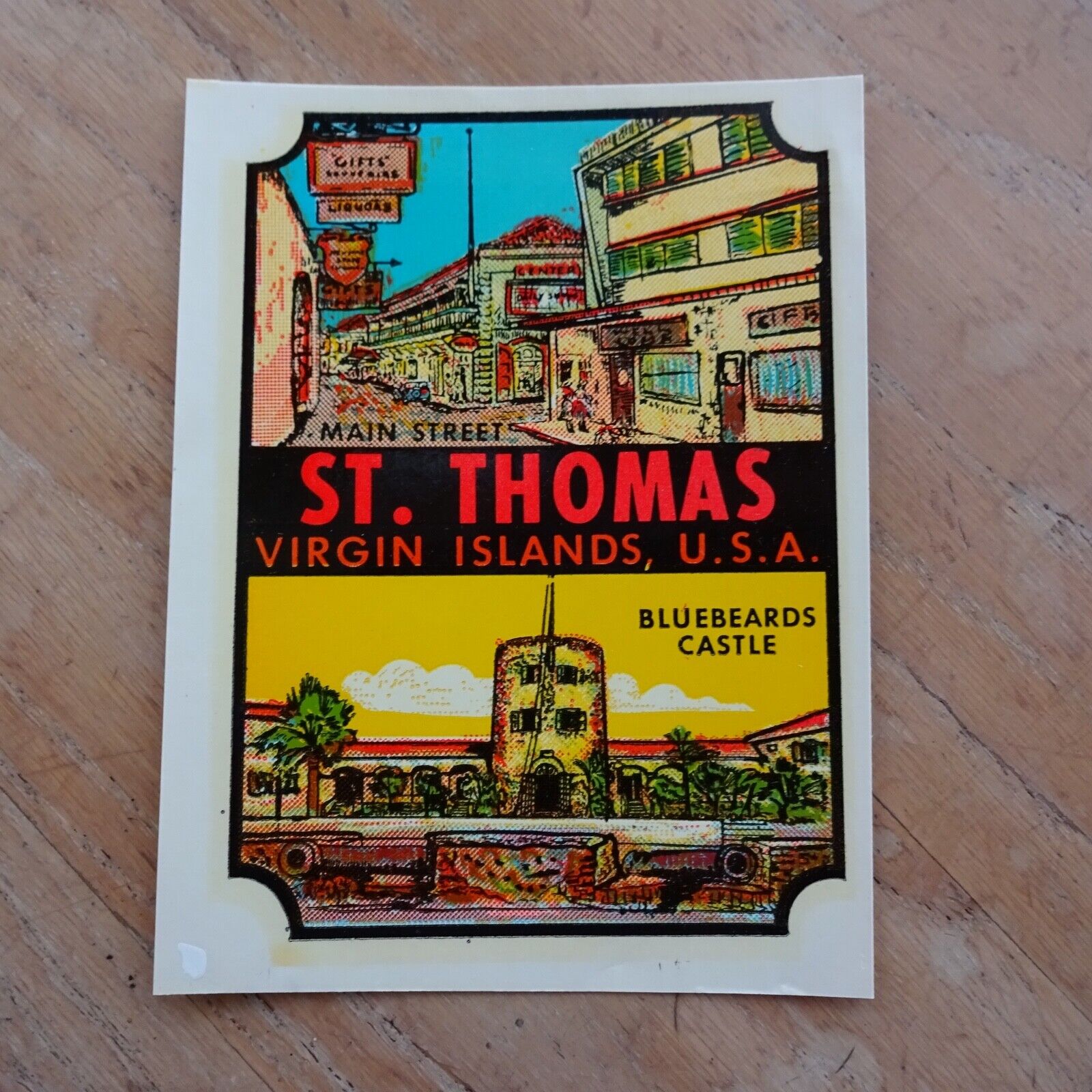 Vintage ST THOMAS VIRGIN ISLANDS USA Bluebeards Castle Travel Souvenir Decal