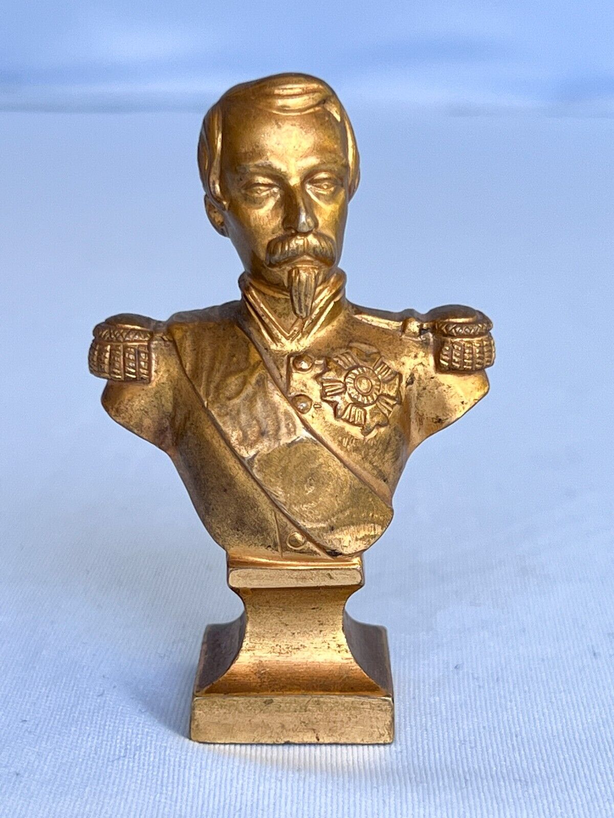 Antique France Emperor Napoleon III Gilt Bronze Bust Battle War