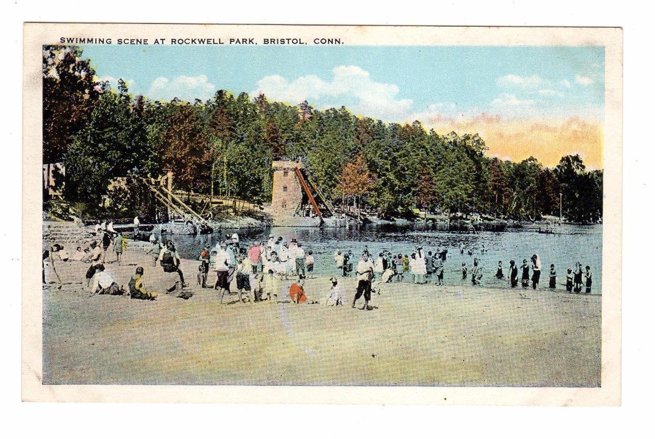 CT - BRISTOL CONNECTICUT Postcard ROCKWELL PARK BEACH SWIMMING