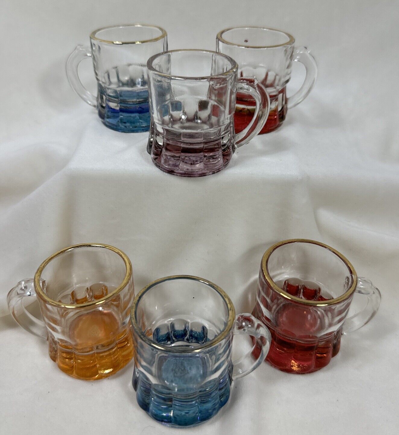 Vtg Federal Glass Mini Beer Mug Shot Glass/Toothpick Holders 1oz Set Of 6 