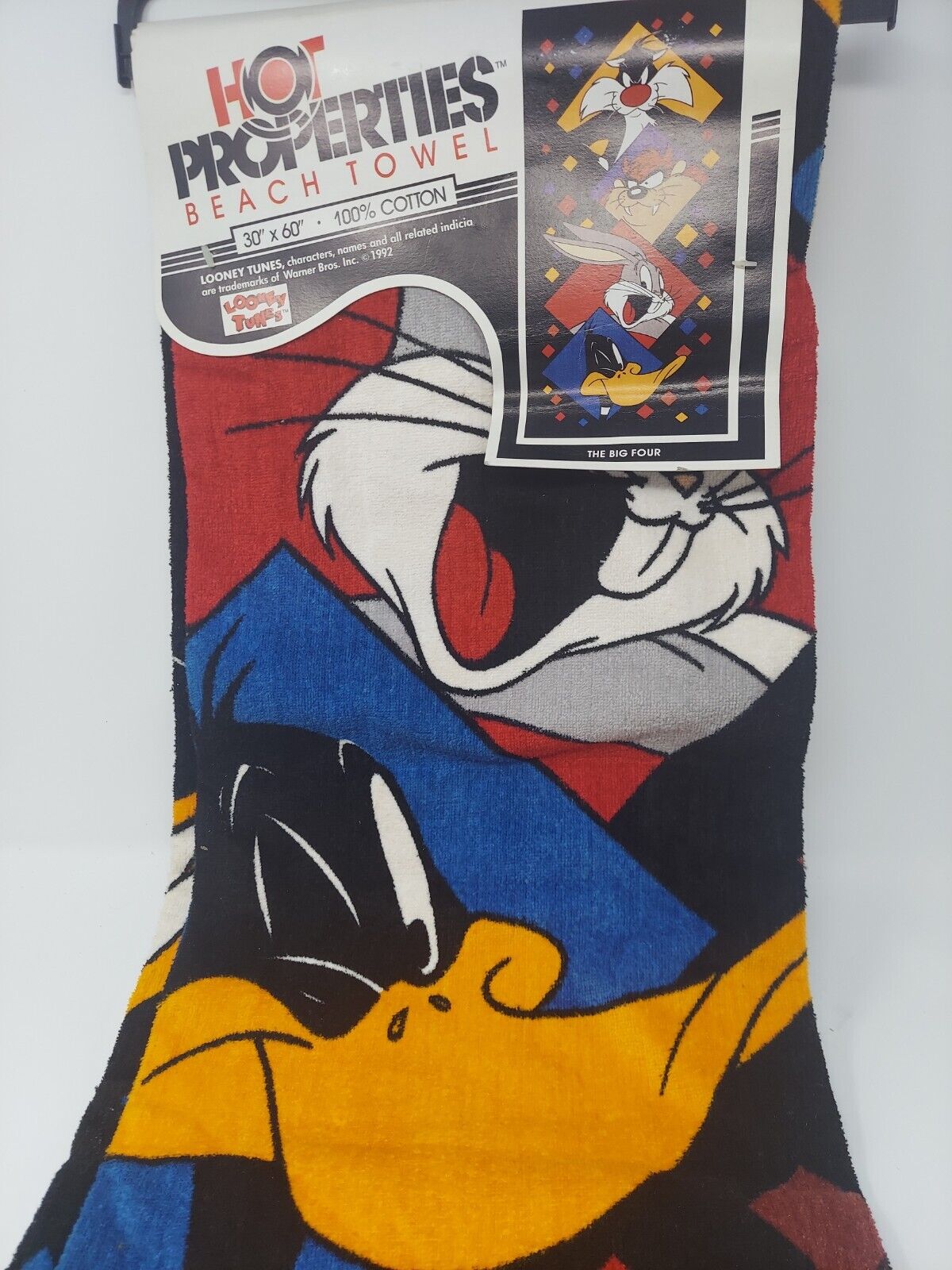 VTG 1992 Looney Tunes- Bugs Bunny- Daffy, Taz, Sylvester Beach Towel 60x30- NWT