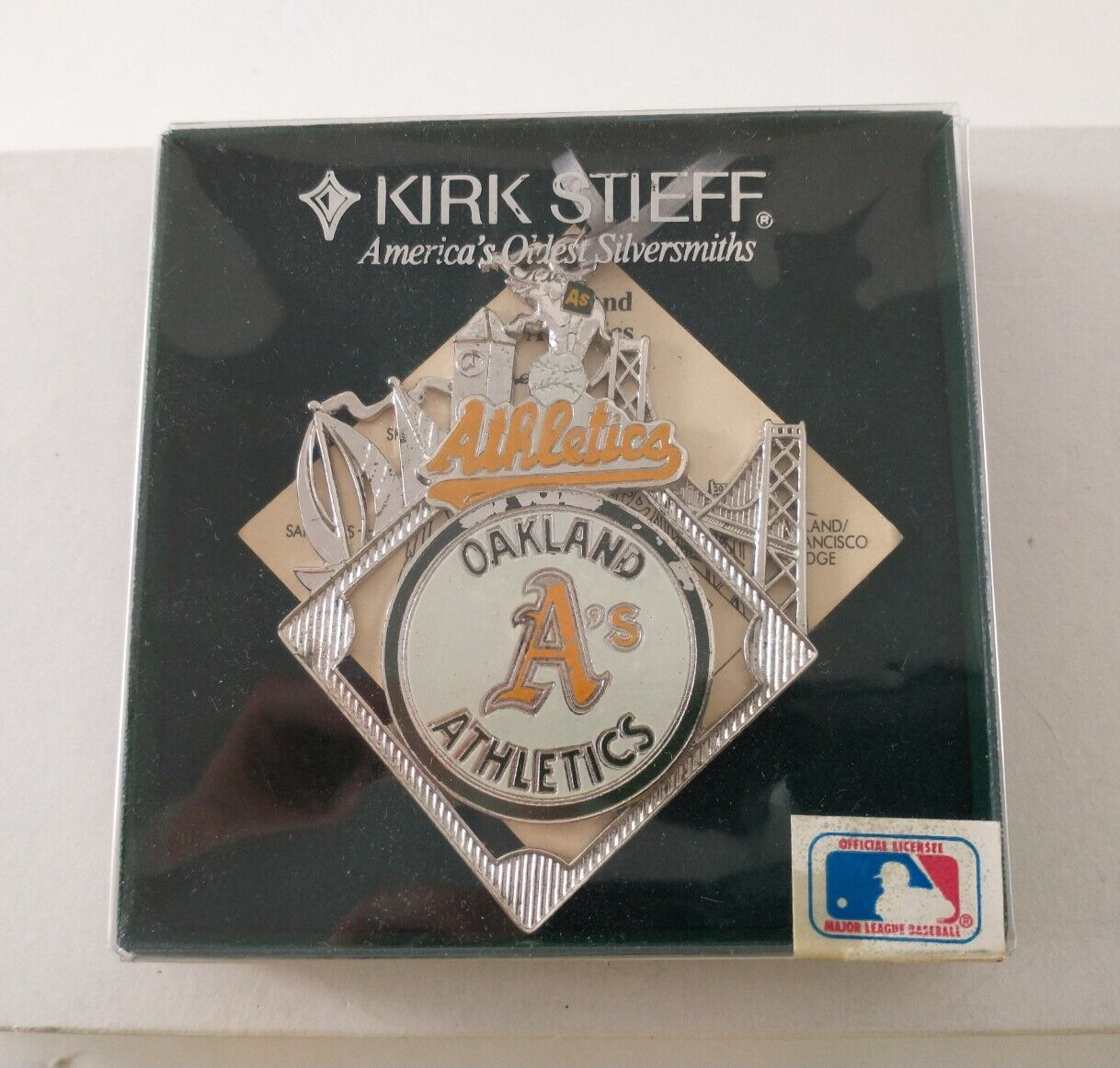 Vintage 1986 Kirk Stieff OAKLAND ATHLETICS A\'s MLB Silver Pewter Ornament READ