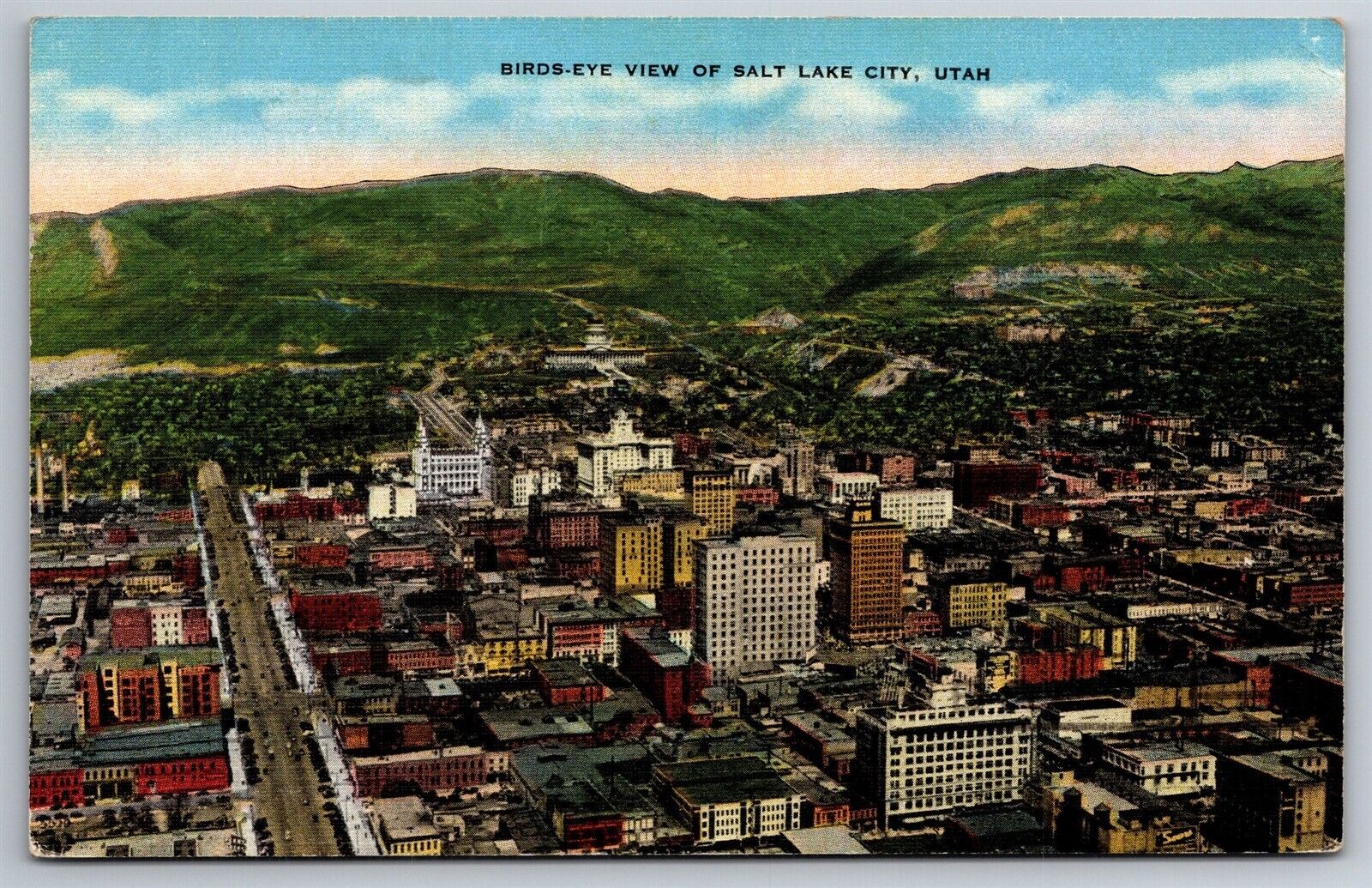 Birds Eye View Of Salt Lake City UT Buy War Savings Bonds Post 1943 Postcard D23