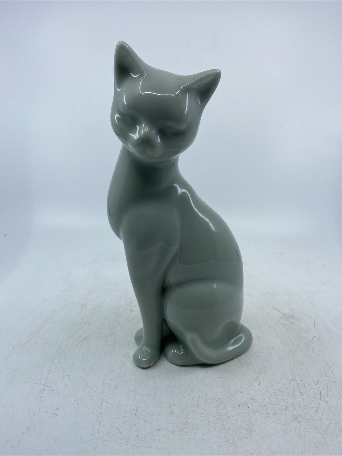 Vintage Light Green Celadon Cat Figurine Statue - Made in Japan 9” Tall
