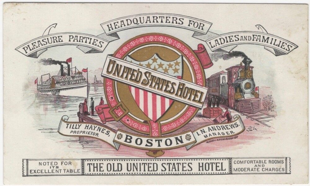 United States Hotel Boston Massachusetts 1880s Rare American Chromo Trade Card