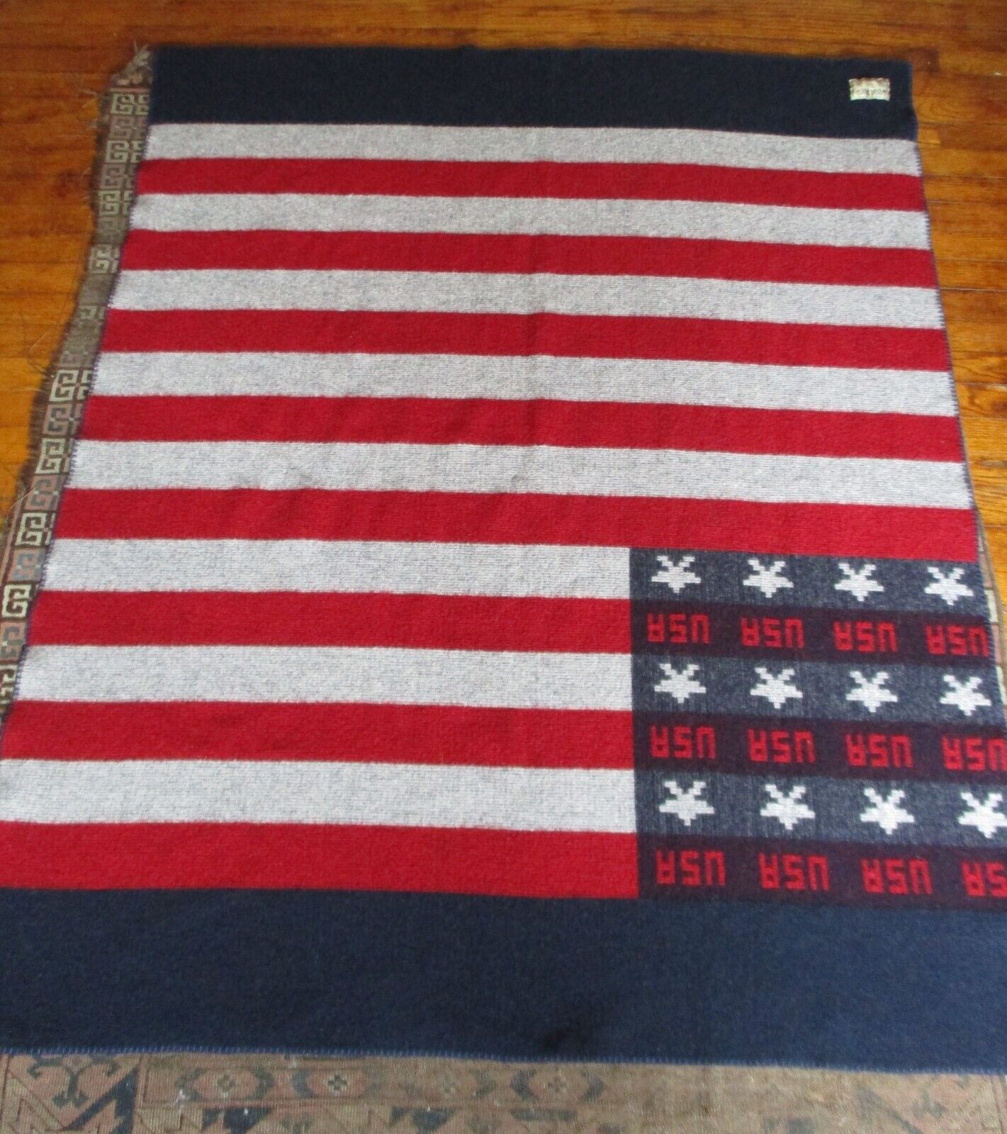 Vintage Woolrich Throw Blanket American Flag USA Wool Stadium Blanket 65” X 55”