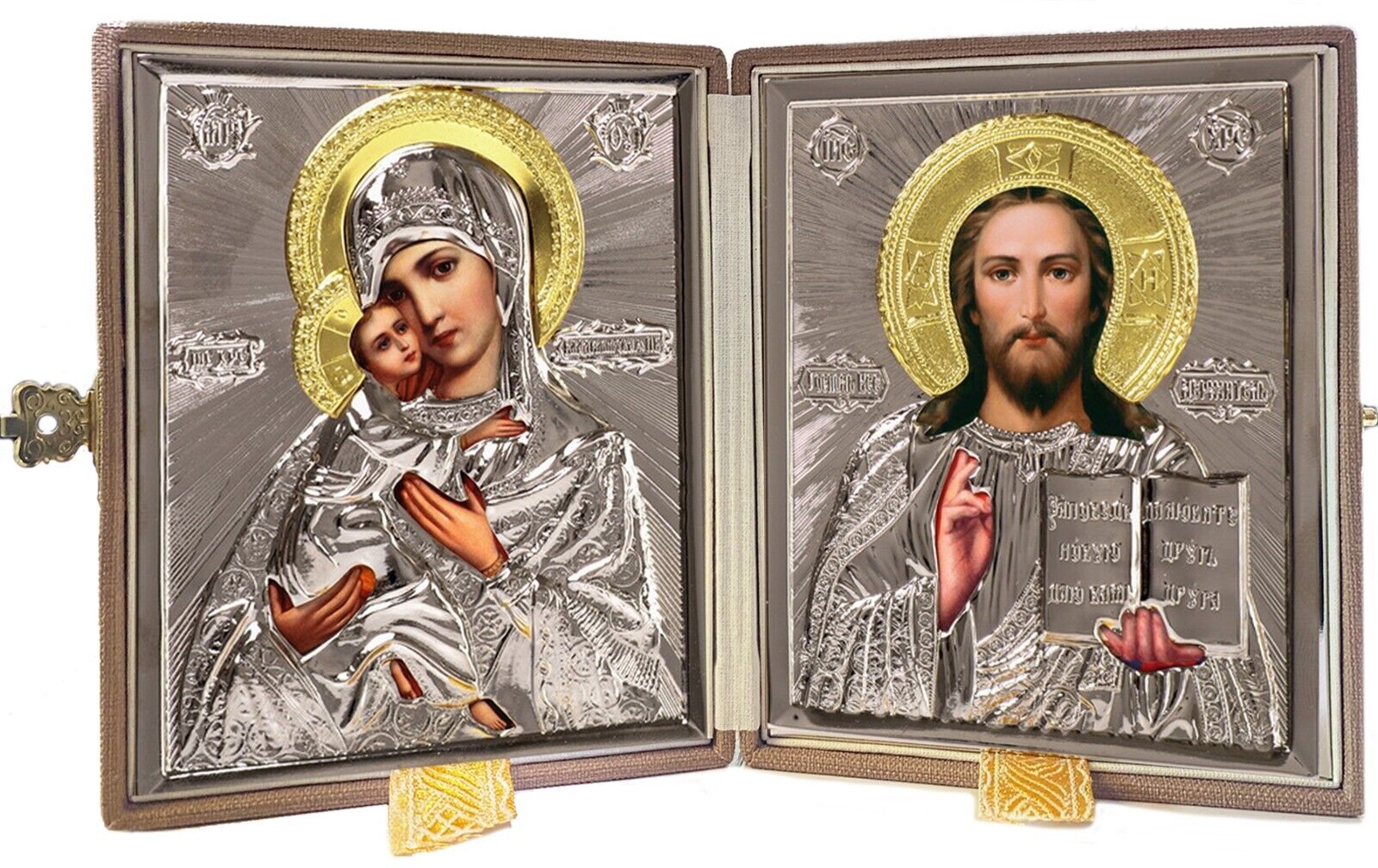 Christ the Teacher and Virgin Mary of Kazan Russian Diptych Religious Gift 5 1/2