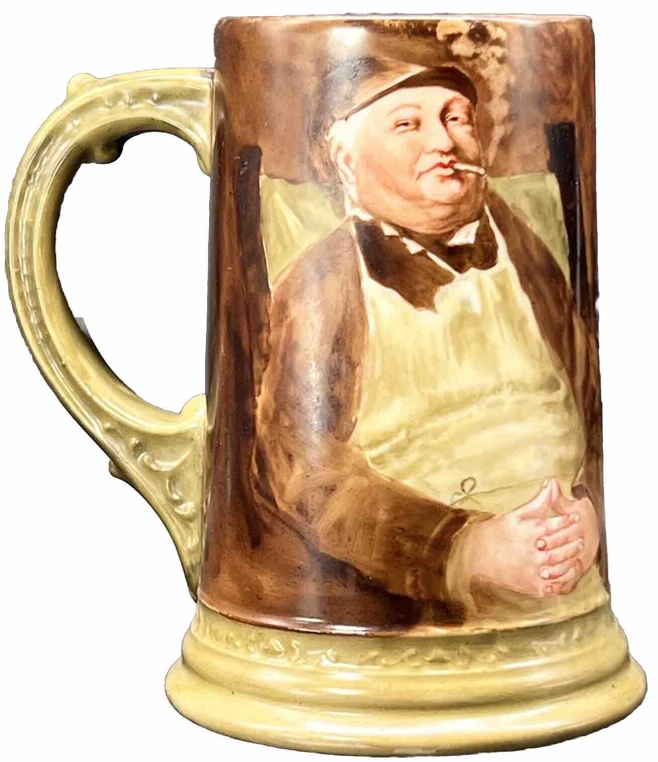 Limoges Tankard Store Keeper Man Smoking Hand Painted William Guerin Co.