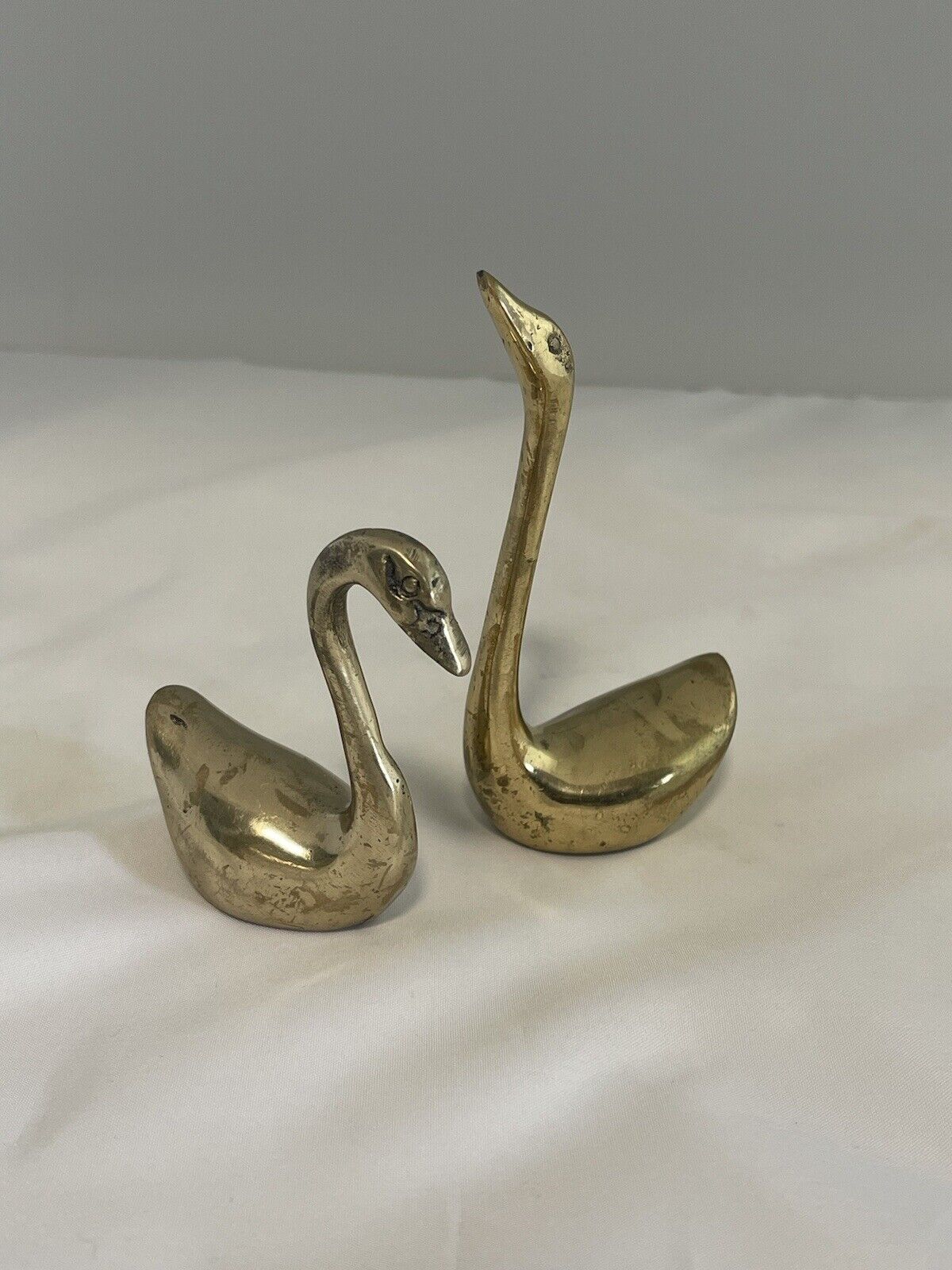 Vintage Brass Swan Ducks Geese Set Of 2 Figurines Korea