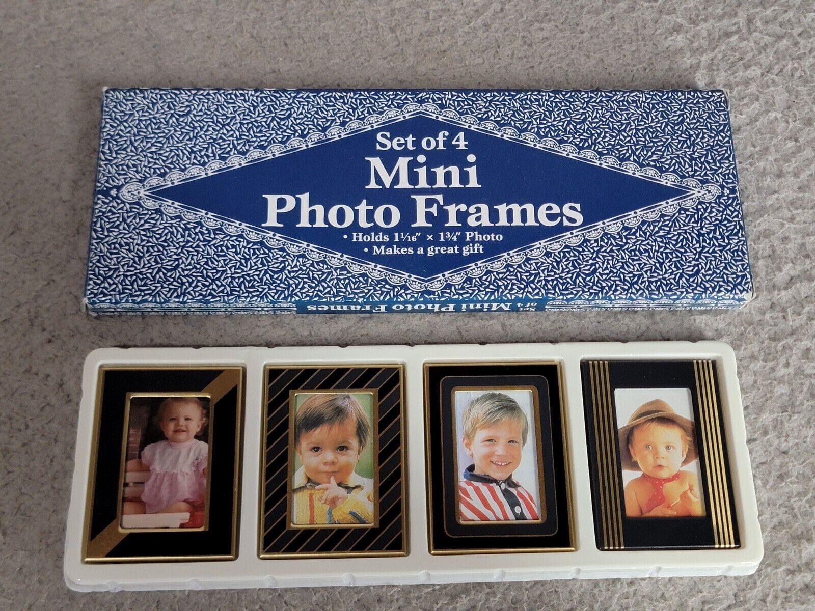 Mini Photo Frames Set Lot Of 4 Vintage Small For Wallet Size Geometric Metallic 