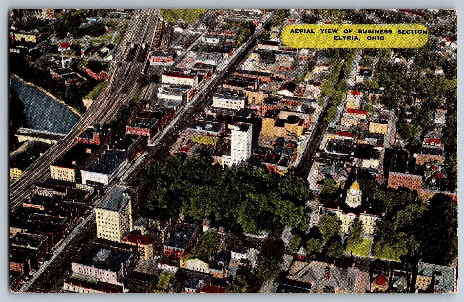 Elyria, Ohio OH - Aerial View of Business Section - Vintage Postcard - Unposted