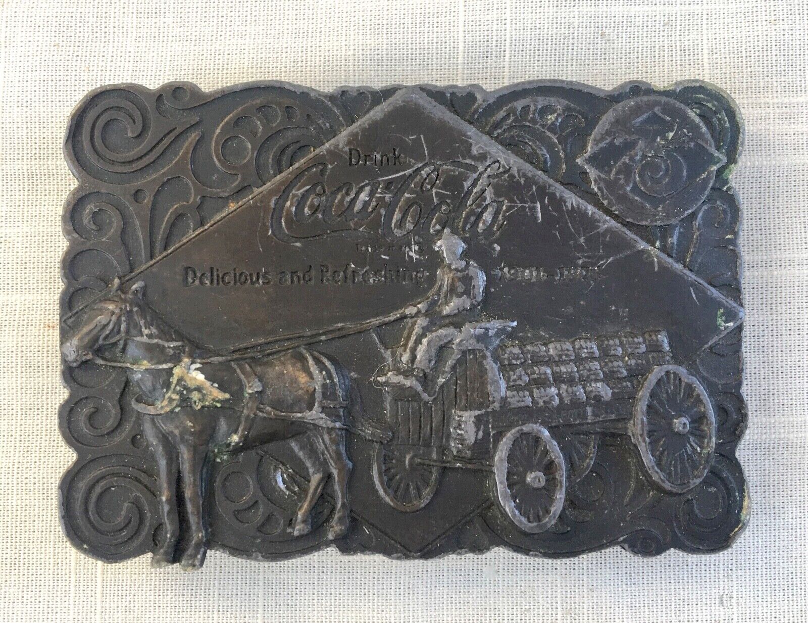 Vintage Solid Brass Coca-Cola Belt Buckle - Horse & Cart