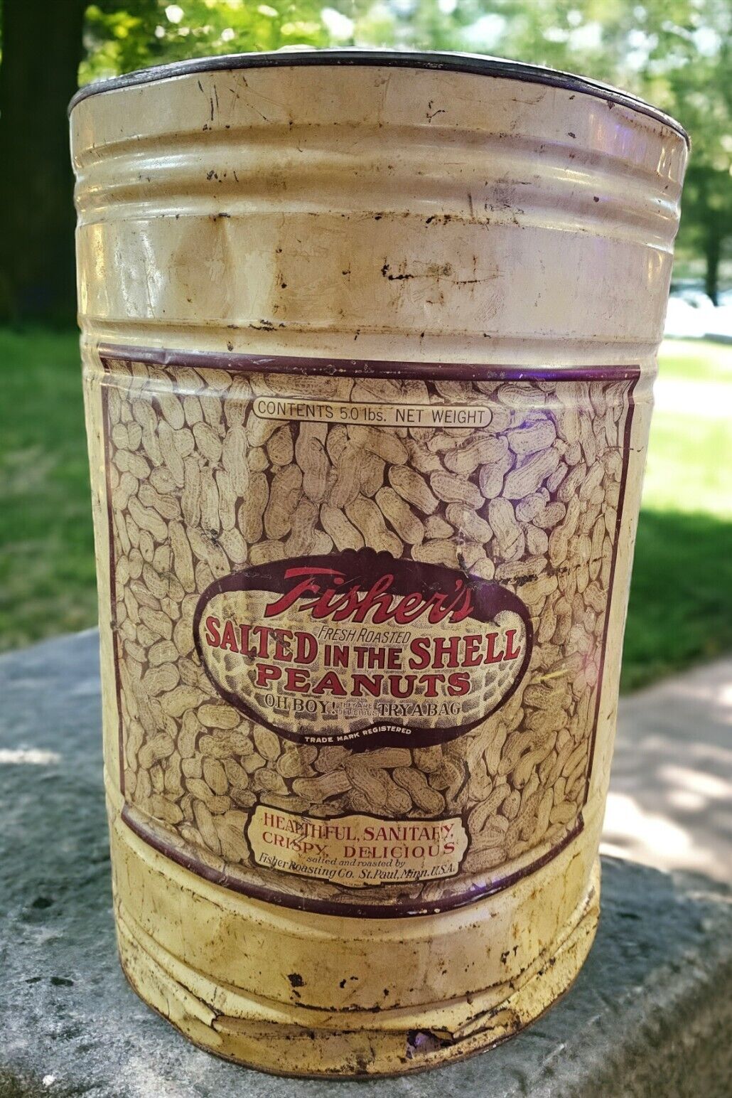 RARE Vintage Fishers 50lb GIANT Salted In Shell Peanuts Barrel 1940s MCM
