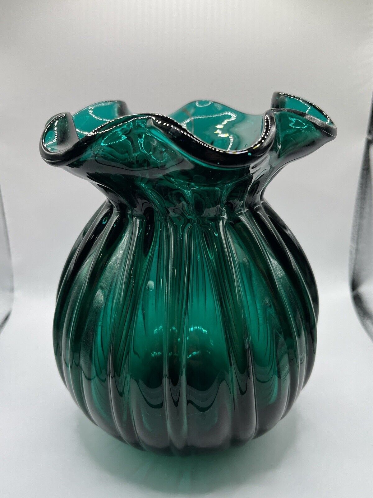 Vintage Teal Hand Blown Art glass vase