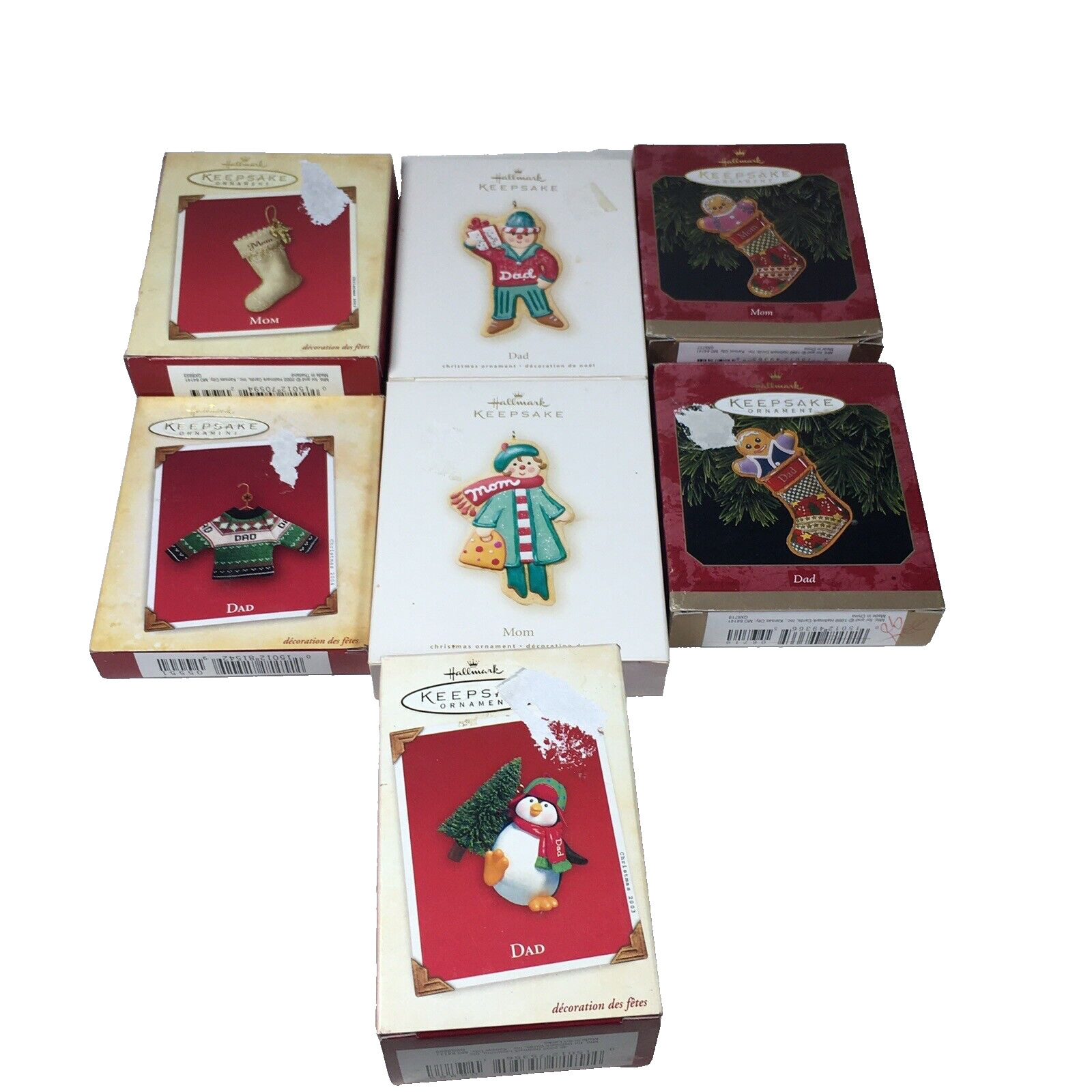 Lot Of 7 Hallmark Keepsake Ornaments Mom and Dad Theme W/ Boxes