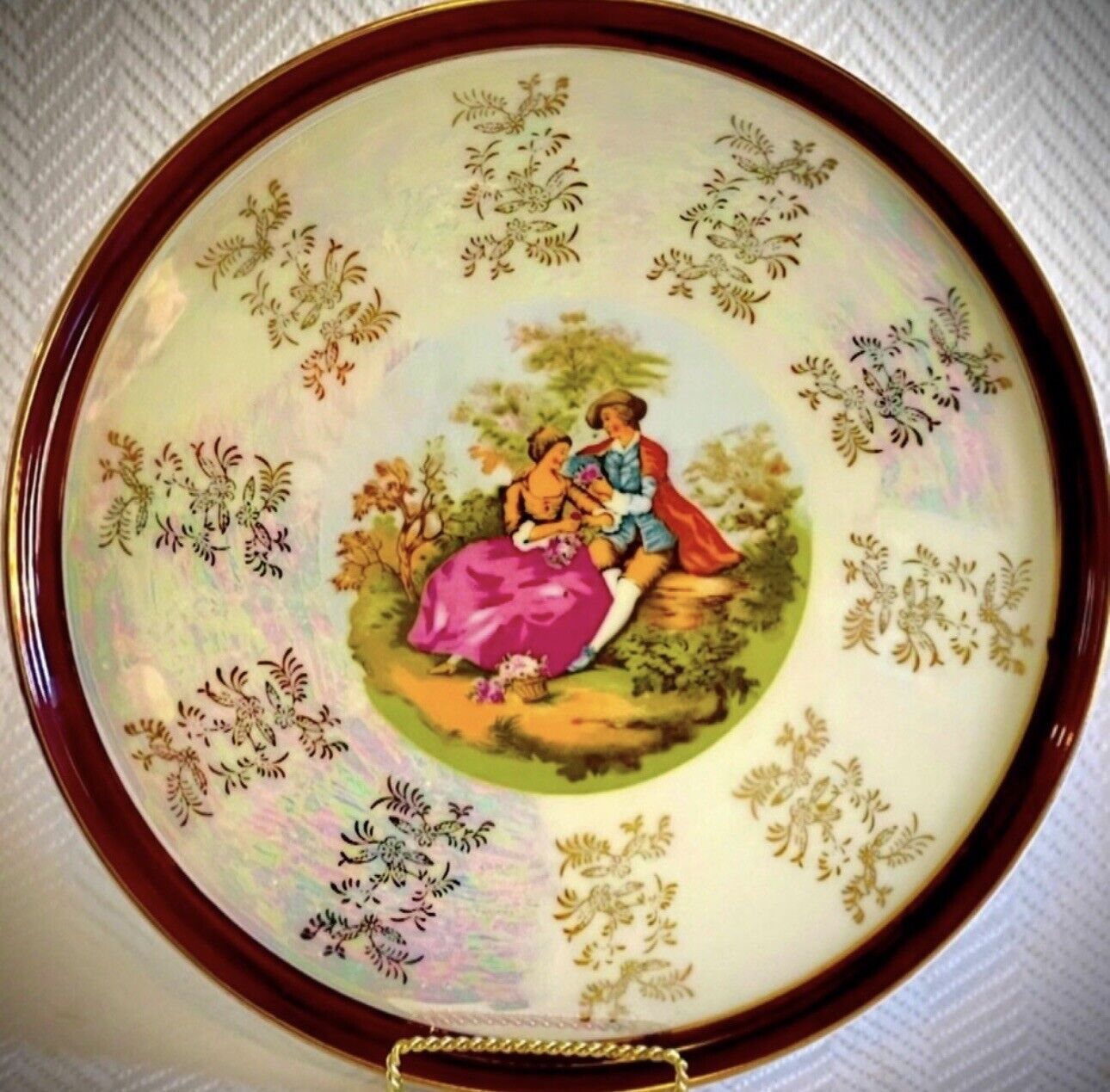 LRG Antique Japan Fine Art Porcelain Luster Ware Lusterware Cake Platter Vintage