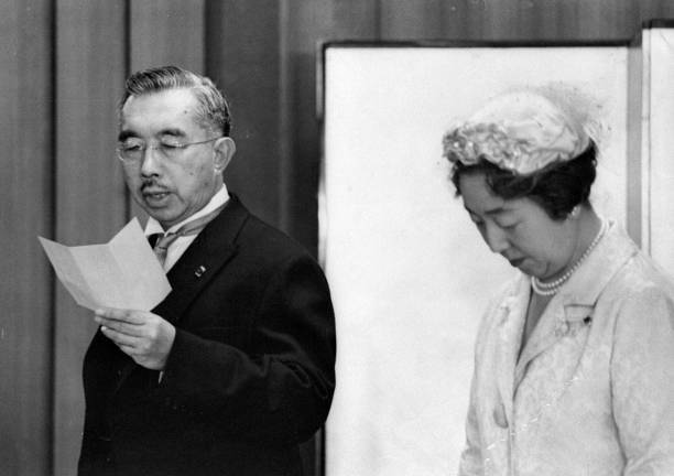 Emperor Hirohito Addresses While Empress Nagako Listens During 1964 Old Photo