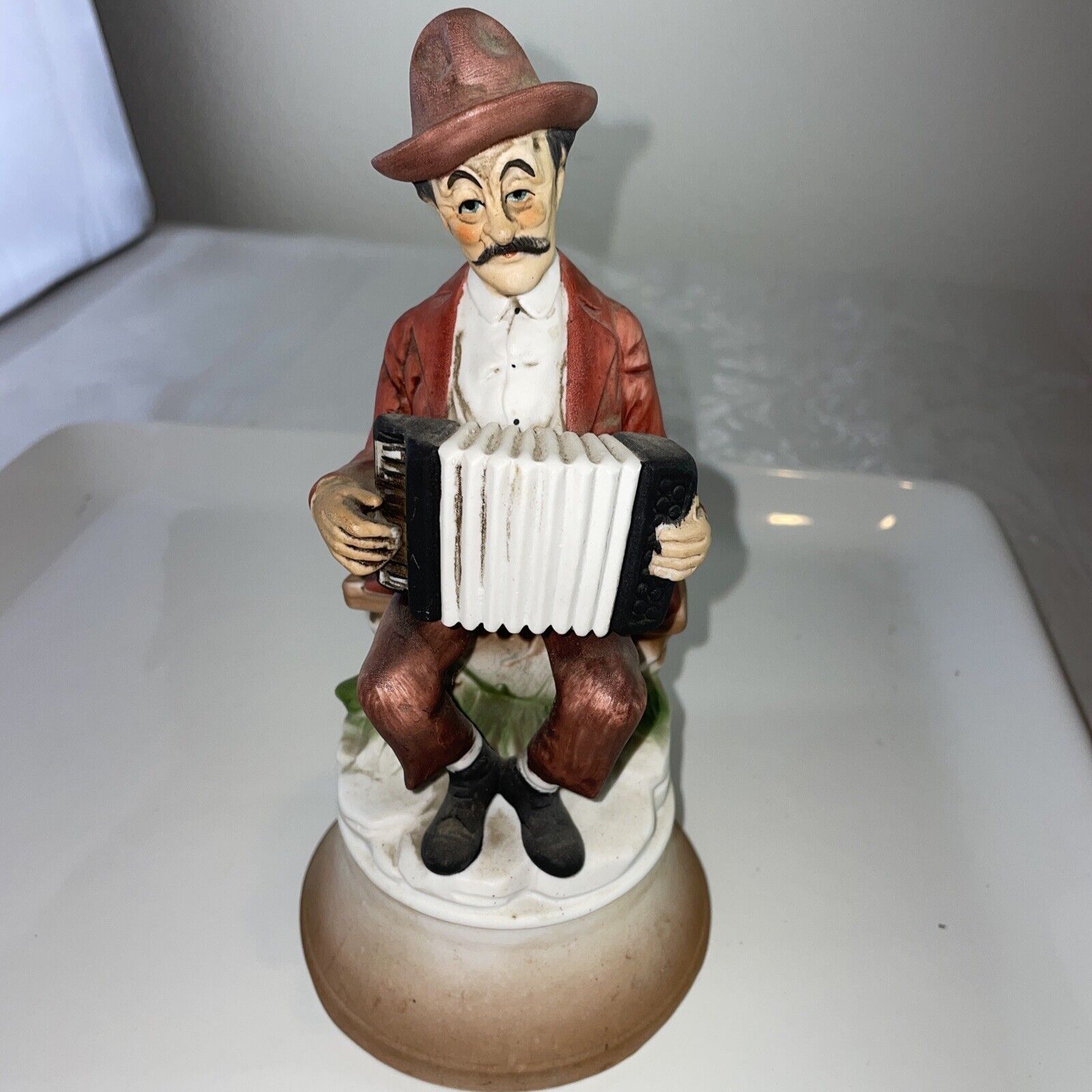 Vintage Shafford Bisque Italian Accordian Player Man Music Box .